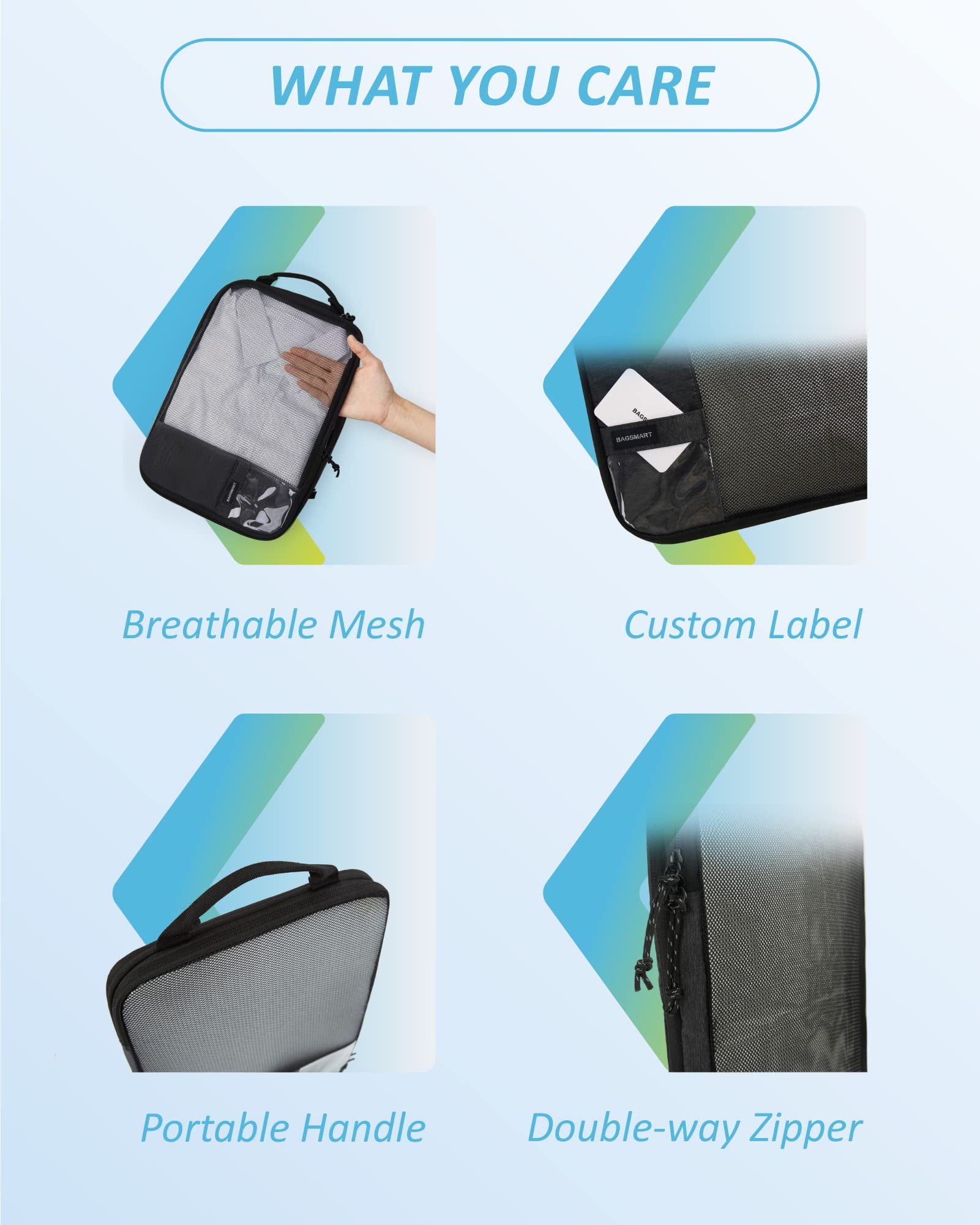 BAGSMART Compression Packing Cubes for Travel Luggage Organizers, 6 Set Expandable Foldable Lightweight Suitcase Storage Bags for Women Men, Travel Accessories Essentials, Black