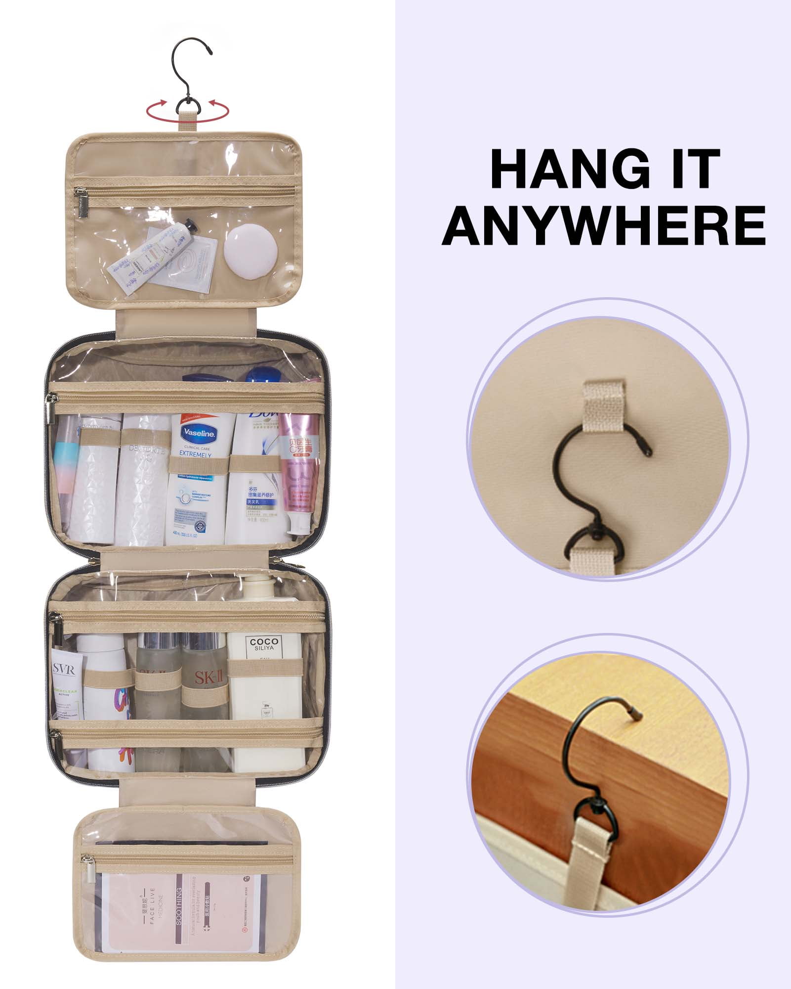 BAGSMART Large Toiletry Bag Travel Bag with Hanging Hook, Makeup Cosmetic Bag Travel Toiletries Organizer for Women Men, Water-resistant Full Sized Container, Red Paisley