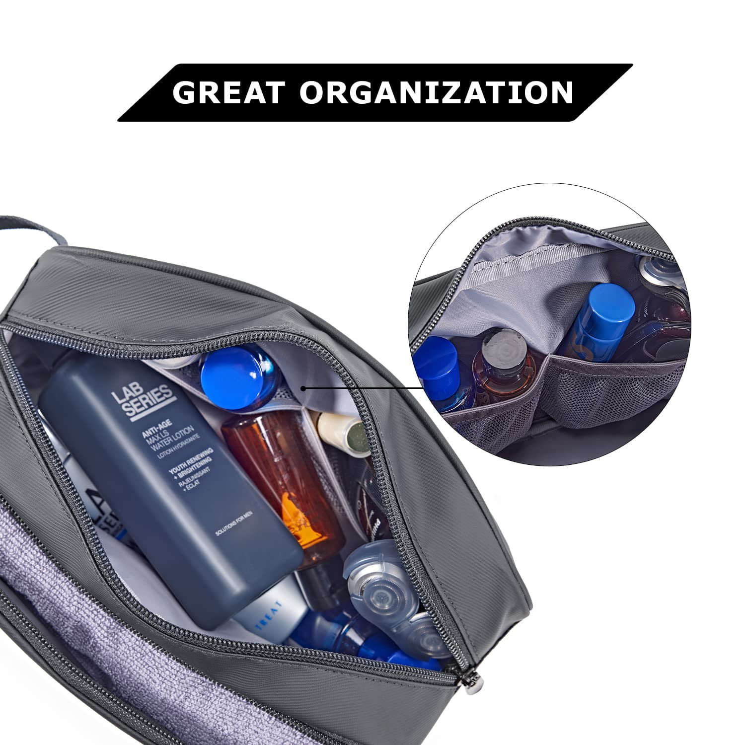 BAGSMART Basic Toiletry Bag for Men & Women, Travel Makeup Cosmetic Bag, Water-resistant Dopp Kit Shaving Pouch Organizer for Toiletries Accessories, Gray