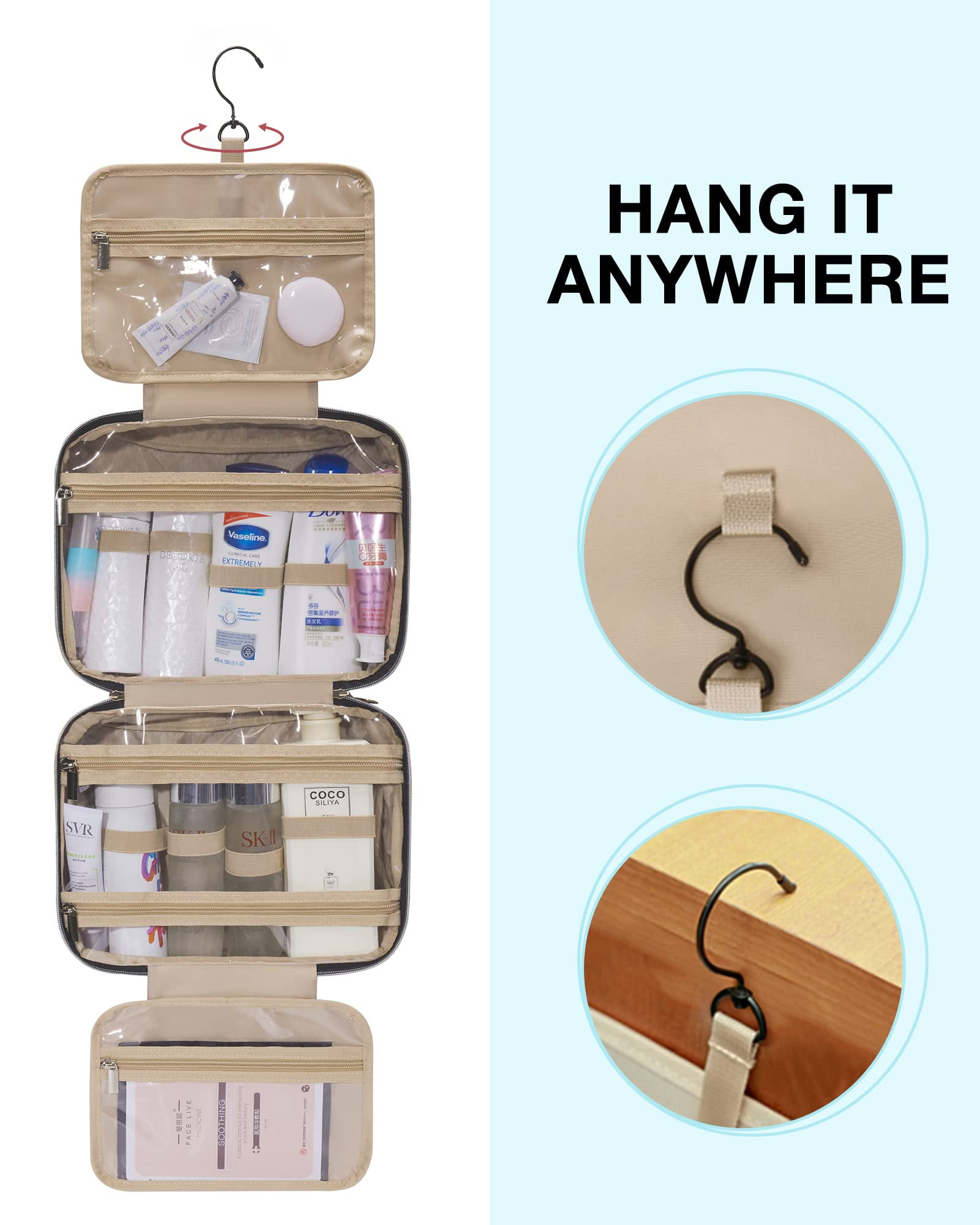 BAGSMART Large Toiletry Bag Travel Bag with Hanging Hook, Makeup Cosmetic Bag Travel Toiletries Organizer for Women Men, Water-resistant Full Sized Container, Green Paisley