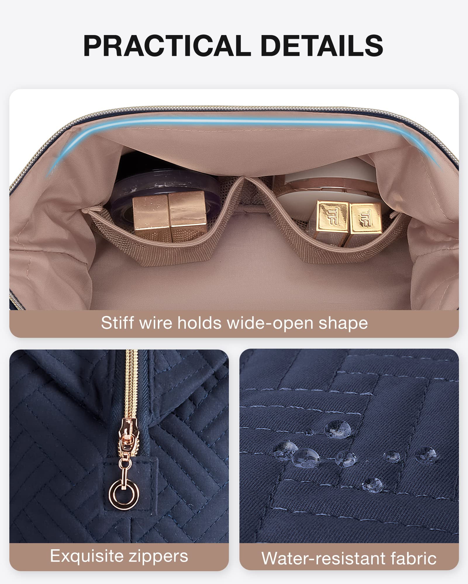 BAGSMART Large Size Makeup Bag Cosmetic Pouch, Travel Toiletry Bag Organizer Case for Lipsticks Electonic Accessories, Waterproof, Portable, Multifunction, Women and Girls, Dark Blue