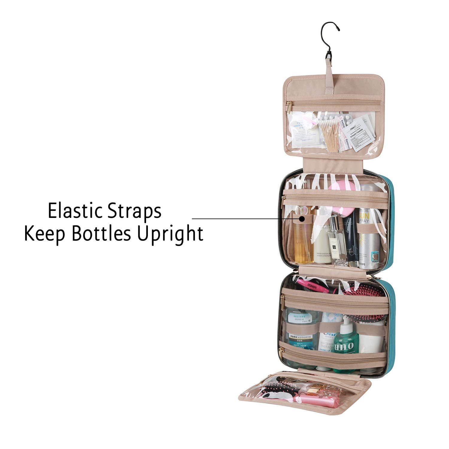 BAGSMART Full Size Toiletry Bag, Makeup Cosmetic Bag with Hanging Hook, Water-resistant Travel Organizer Bag for Women & Men, Teal