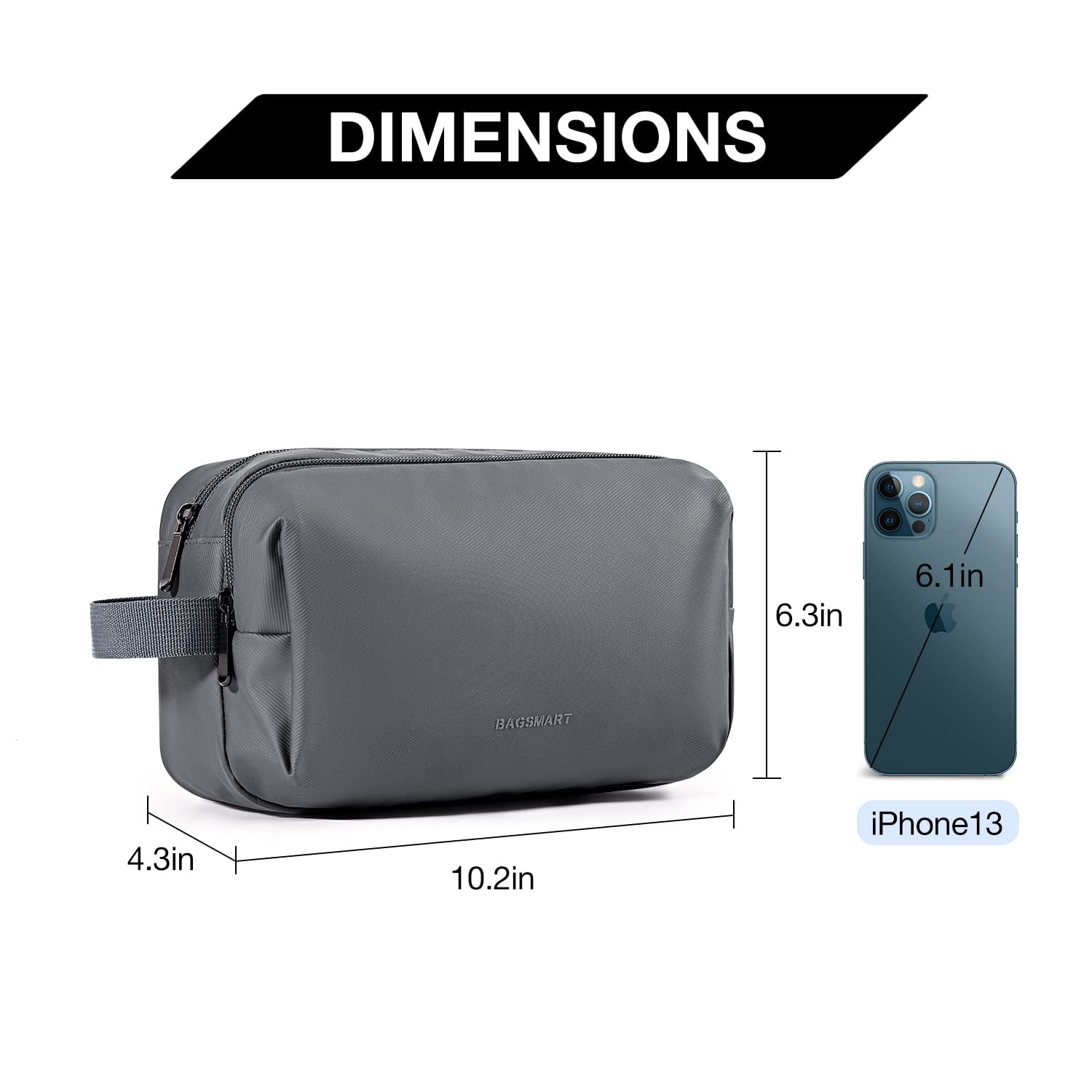 BAGSMART Basic Toiletry Bag for Men & Women, Travel Makeup Cosmetic Bag, Water-resistant Dopp Kit Shaving Pouch Organizer for Toiletries Accessories, Gray