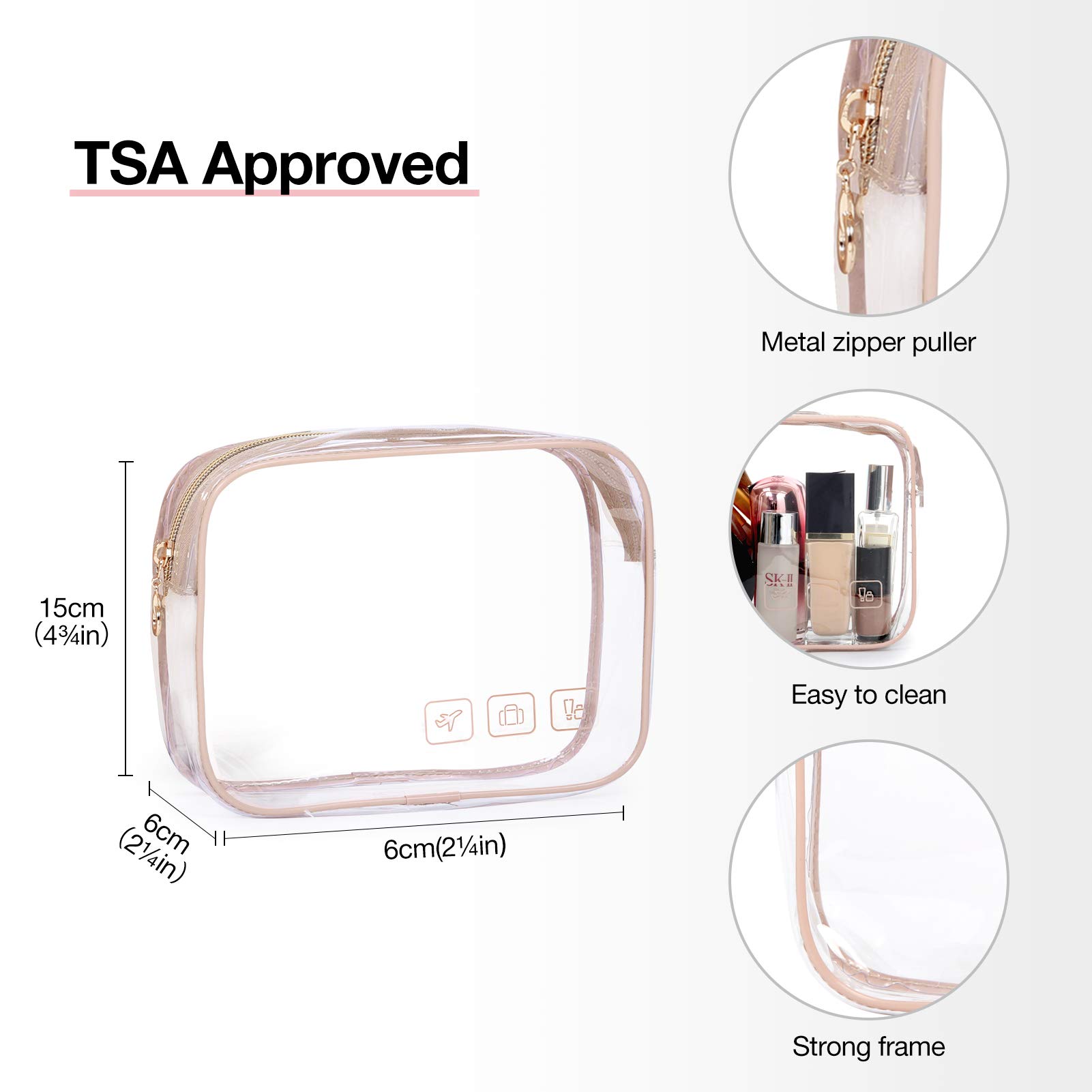 BAGSMART Travel Toiletry Bag Set with TSA Approved Transparent Cosmetic Makeup Bag, Hanging Travel Toiletries Organizer for Full Sized Accessories Essentials, Large Size, Pink