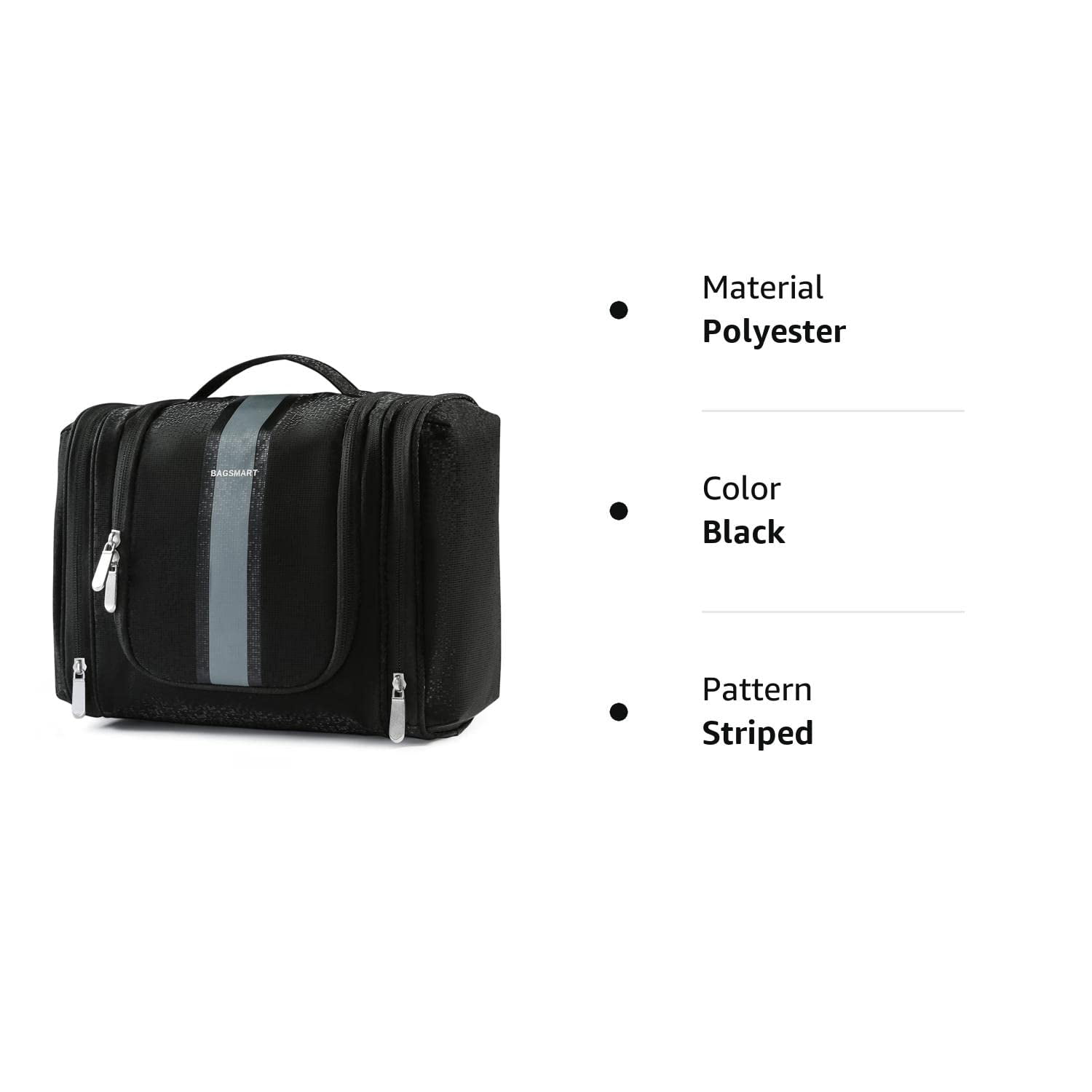 BAGSMART Extra Large Toiletry Bag Hanging Travel Makeup Cosmetic Bag, Water-resistant Large Capacity Travel Toiletries Organizer for Essentials, Women & Men, Medium Size-Black