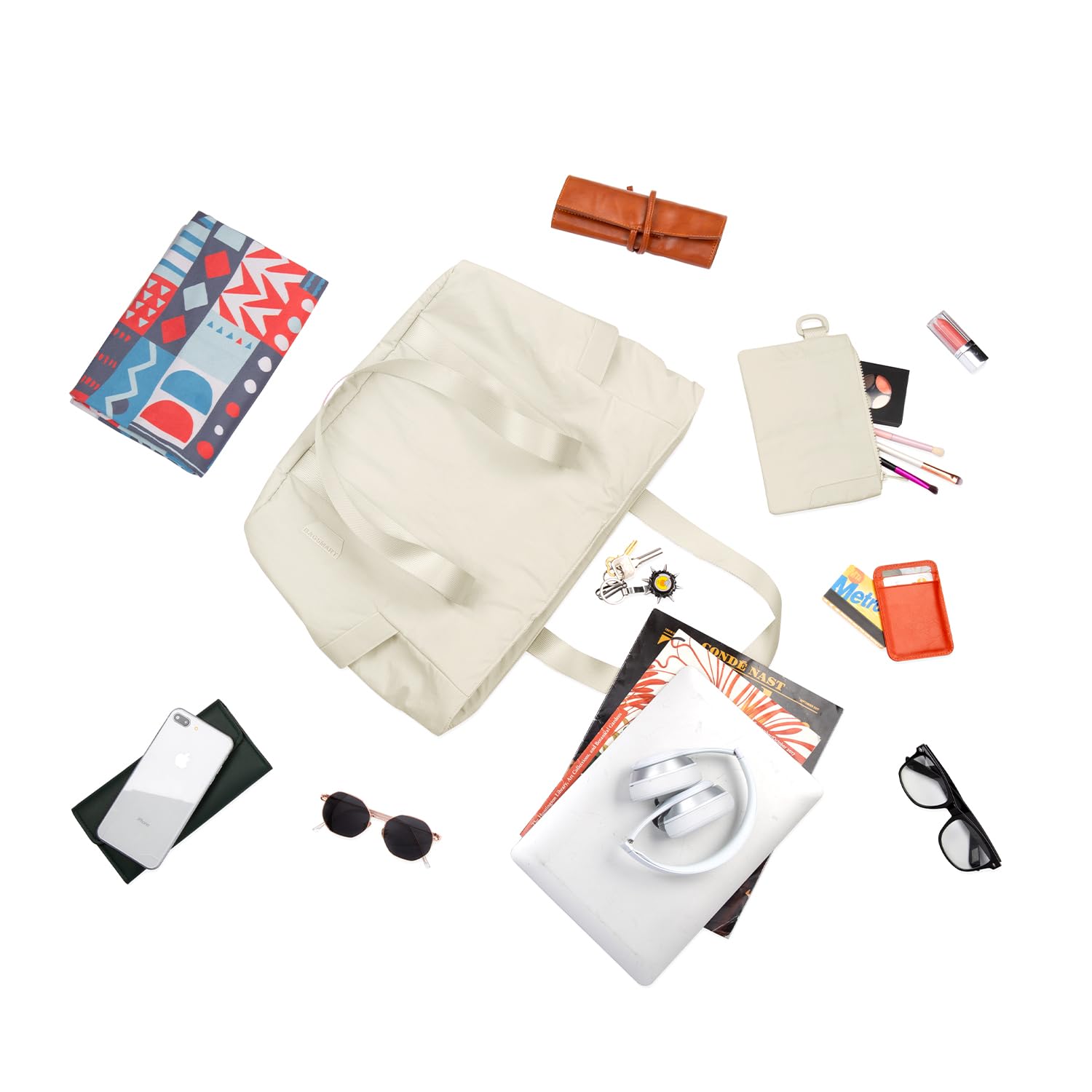 BAGSMART Tote Bag for Women Shoulder Handbags Yoga Mat Bag, Travel Duffel Bag Gym Bag Weekender Overnight Bag for Sports School Work, Multipurpose, Cream Color