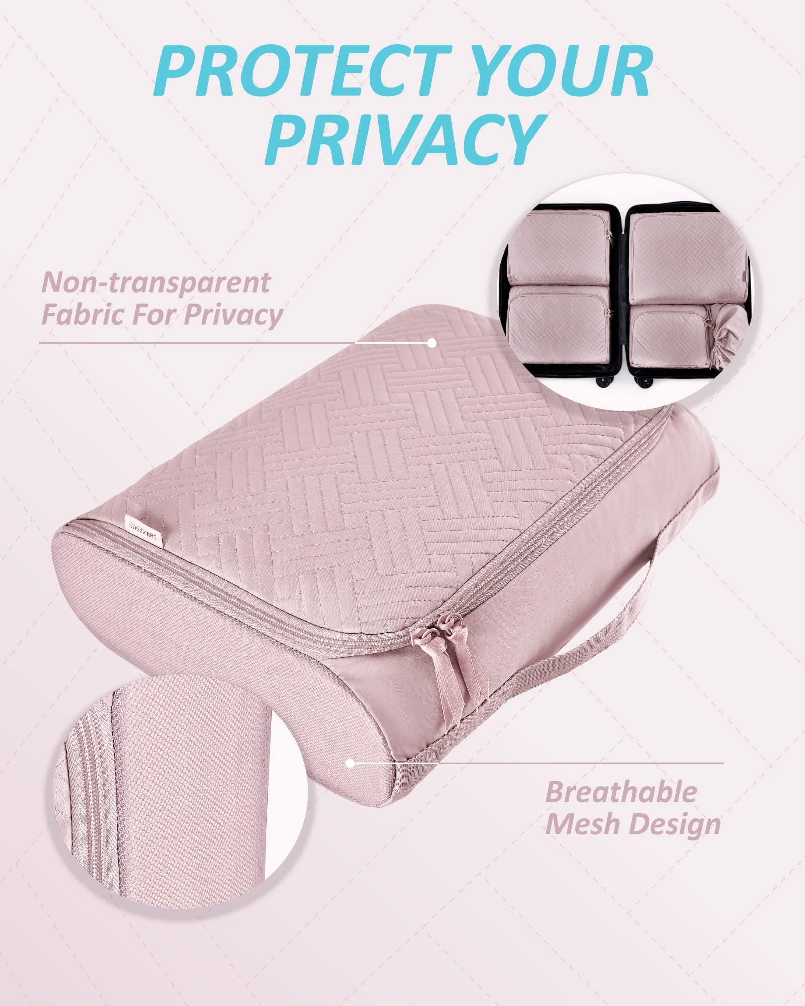 BAGSMART 6 Set Packing Cubes Set for Travel, Suitcases Packing Organizers, Luggage Storage Bags with Shoes Bag for Women and Men, Pink