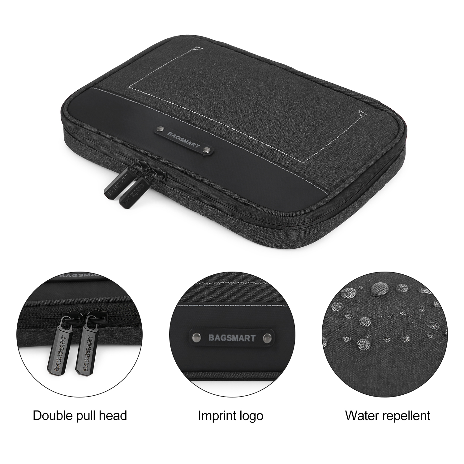 BAGSMART Electronics Organizer Travel Cable Organizer Bag Accessories Case, Waterproof Portable Cable Storage Pouch for Cord, Charger, Flash Drive, Phone, Ipad Mini, SD Card, Black