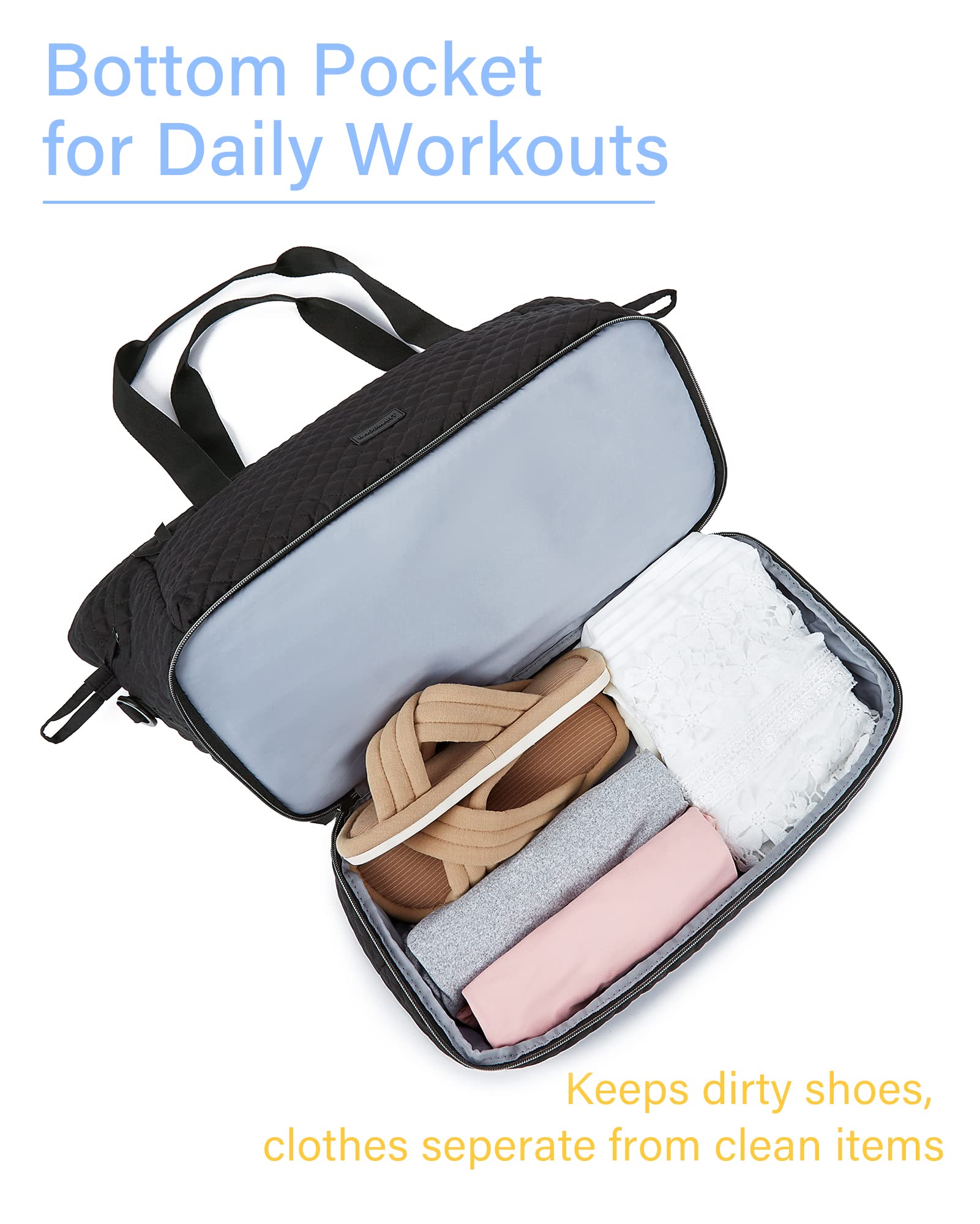 BAGSMART Weekender Overnight Bag for Women Tote Bag, 39L Large Travel Duffle Bag Carry On Gym Bag with Luggage Sleeve and Shoe Compartment, Ladies Shoulder Handbags Top Handle Purses, Black