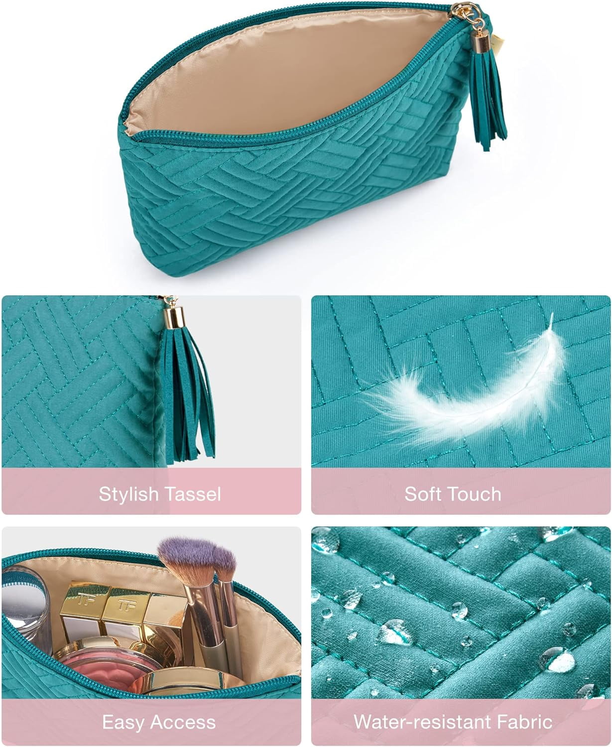 BAGSMART Makeup Bag Small Cosmetic Pouch Toiletry Bag Travel Organizer Case for Lipsticks Electonic Accessories, Waterproof, Portable, Multifunction, Women and Girls, 1 Pcs Teal