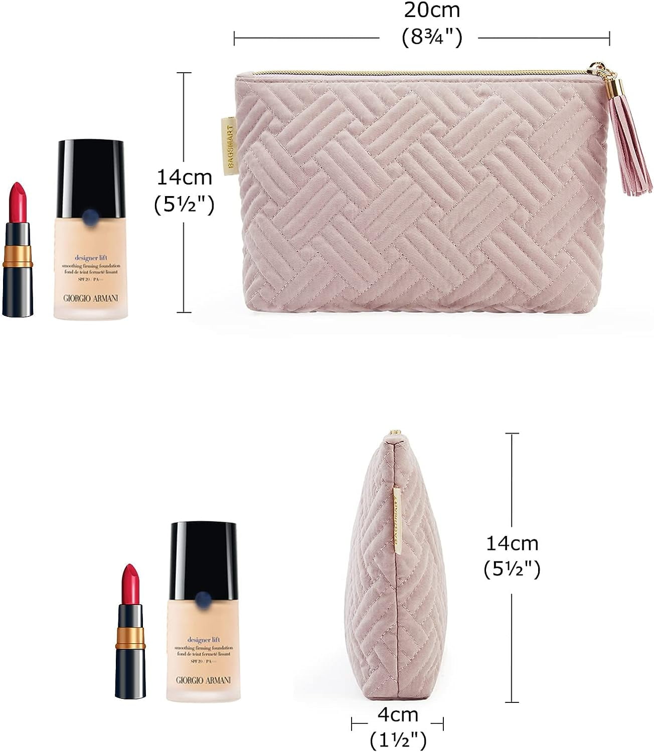 BAGSMART 2 Pack Makeup Bag Small Cosmetic Pouch Toiletry Bag Travel Organizer Case for Lipsticks Electonic Accessories, Waterproof, Portable, Multifunction, Women and Girls, Pink + Black