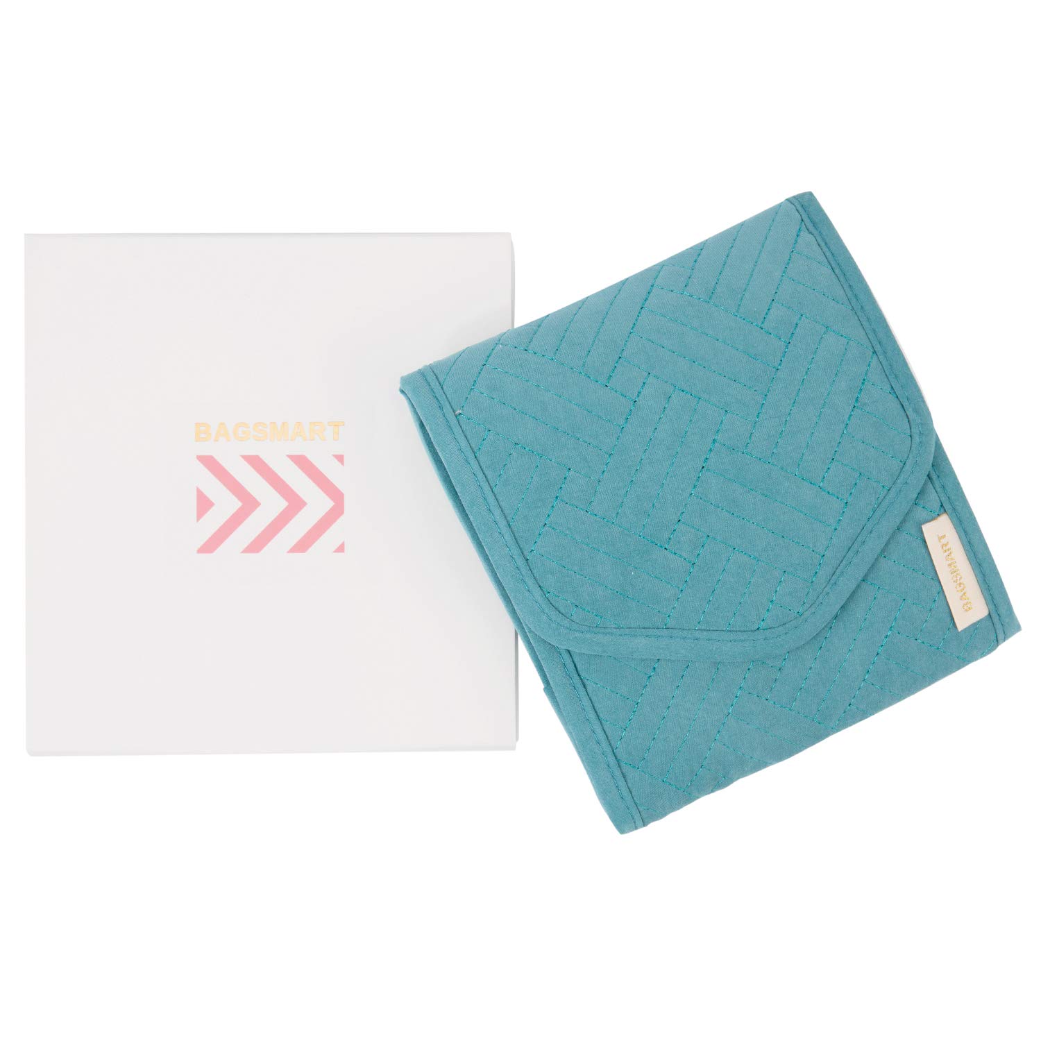 BAGSMART Travel Jewelry Organizer Storage Roll Foldable Jewelry Case Bag for Earrings, Journey-Rings, Necklaces, Bracelets, Brooches, Basic Size, Teal