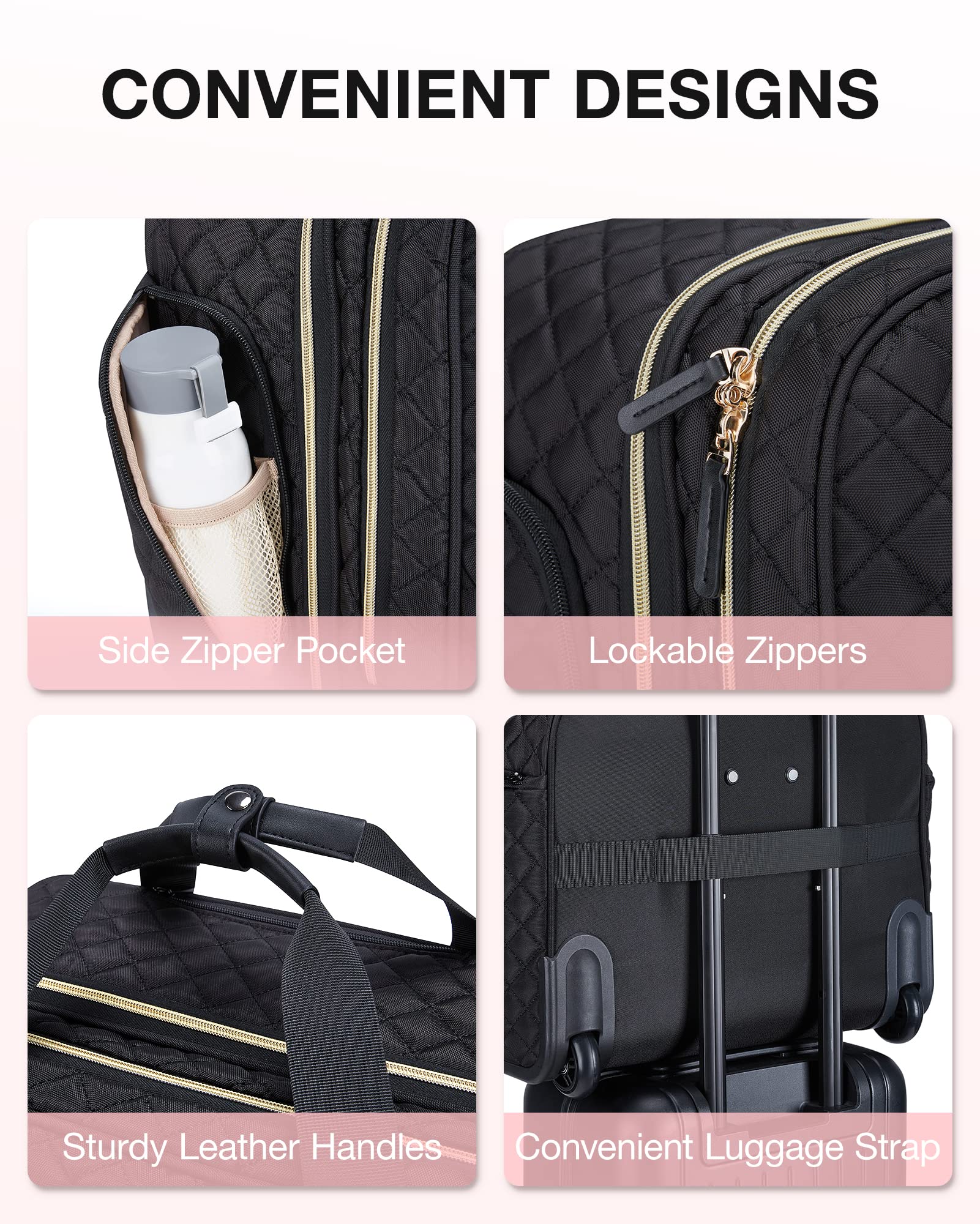 BAGSMART 17.3” Rolling Laptop Bag Briefcase, Computer Bag Laptop  Case Carry-on Luggage Bag with Wheels for Work Business Travel, Women & Men, Quilted Black