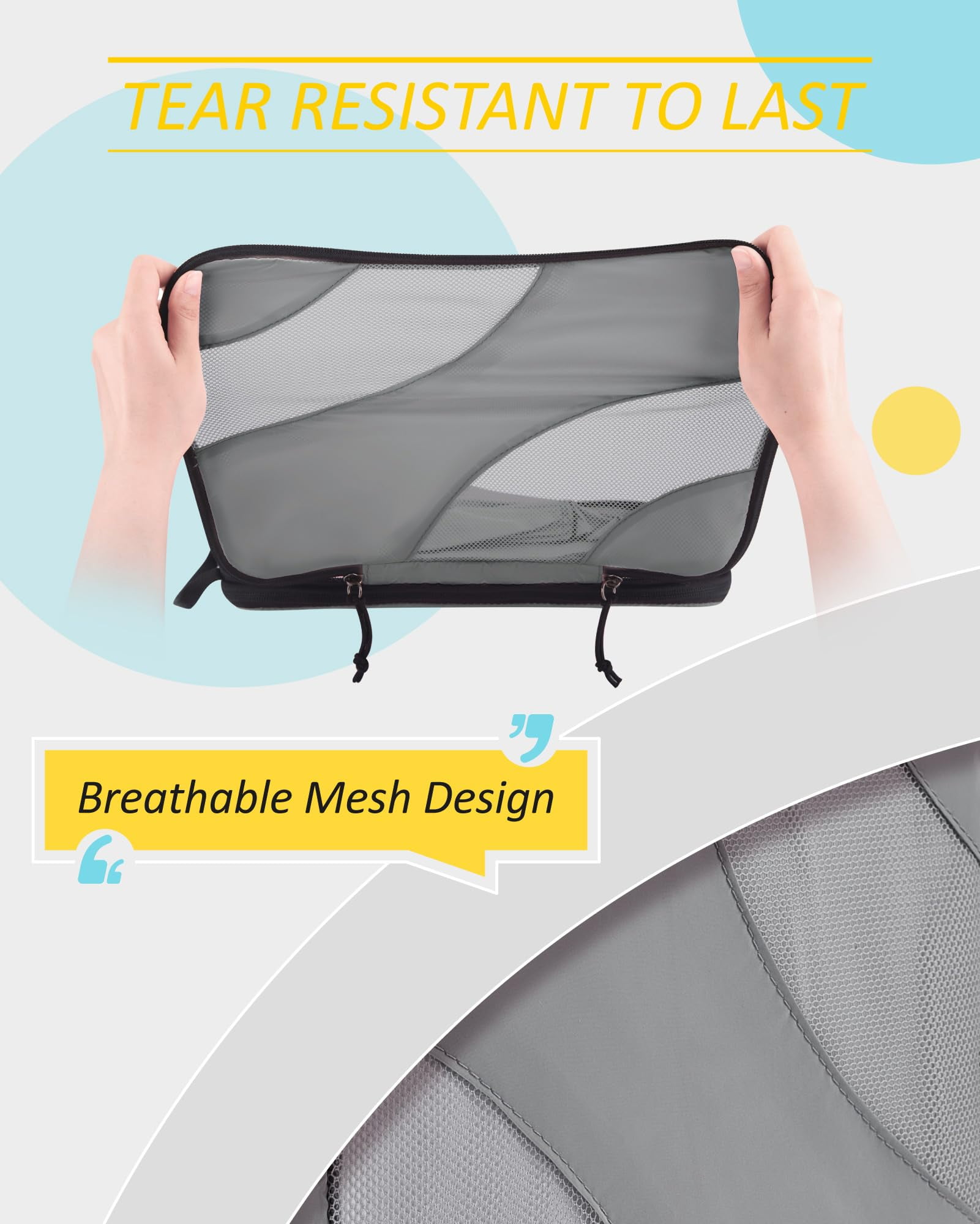 BAGSMART Compression Packing Cubes for Luggage, 6 Piece Travel Packing Organizers Set, Expandable Foldable Lightweight Suitcase Storage Bags for Travel Accessories Essentials, Gray