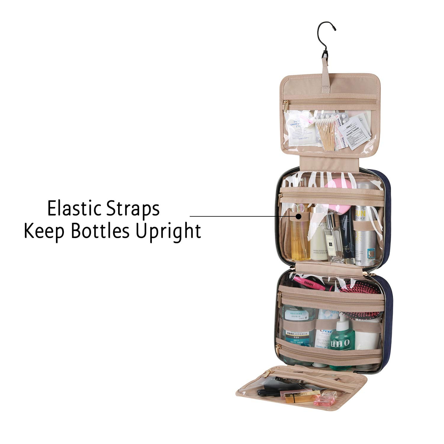 BAGSMART Large Size Toiletry Bag Travel Bag with Hanging Hook, Water-resistant Makeup Cosmetic Bag Travel Toiletries Organizer for Women Men, Full Sized Container, Blue