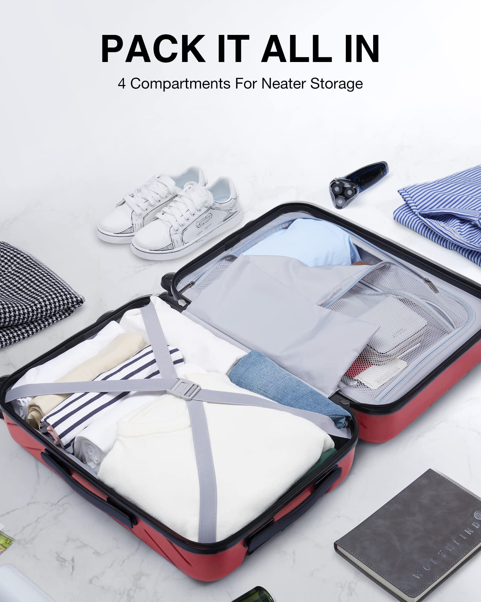 BAGSMART Hardside Carry On Luggage Suitcase, 22