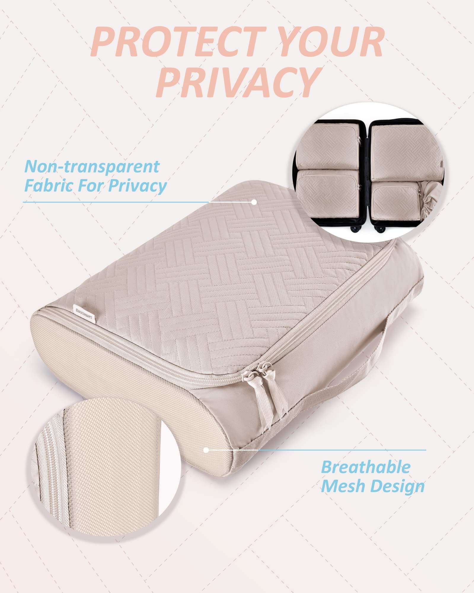 BAGSMART Soft Packing Cubes for Luggage, 6 Set Quilted Travel Packing Organizers, Lightweight Suitcase Storage Bags for Travel Accessories Essentials for Women Men, Lvory