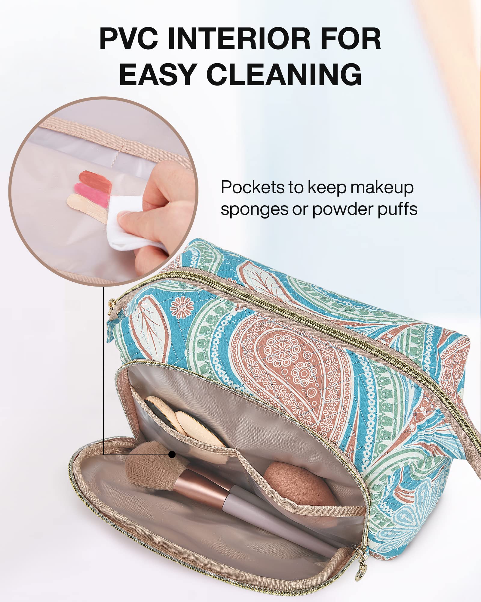 BAGSMART Large Size Makeup Bag Cosmetic Pouch, Travel Toiletry Bag Organizer Case for Lipsticks Electonic Accessories, Waterproof, Portable, Multifunction, Women and Girls, Paisley Blue