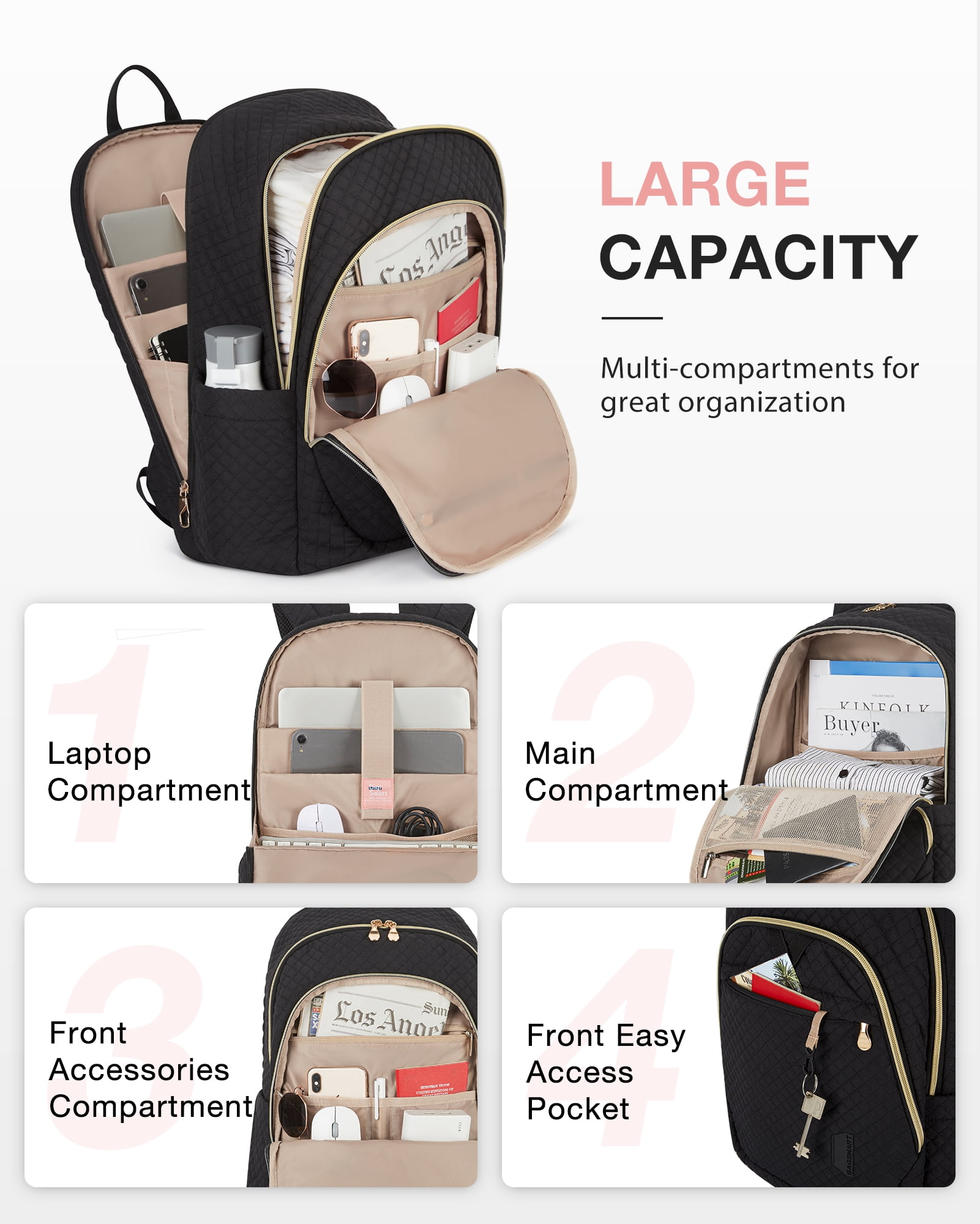 BAGSMART Travel Laptop Backpack, 18.5