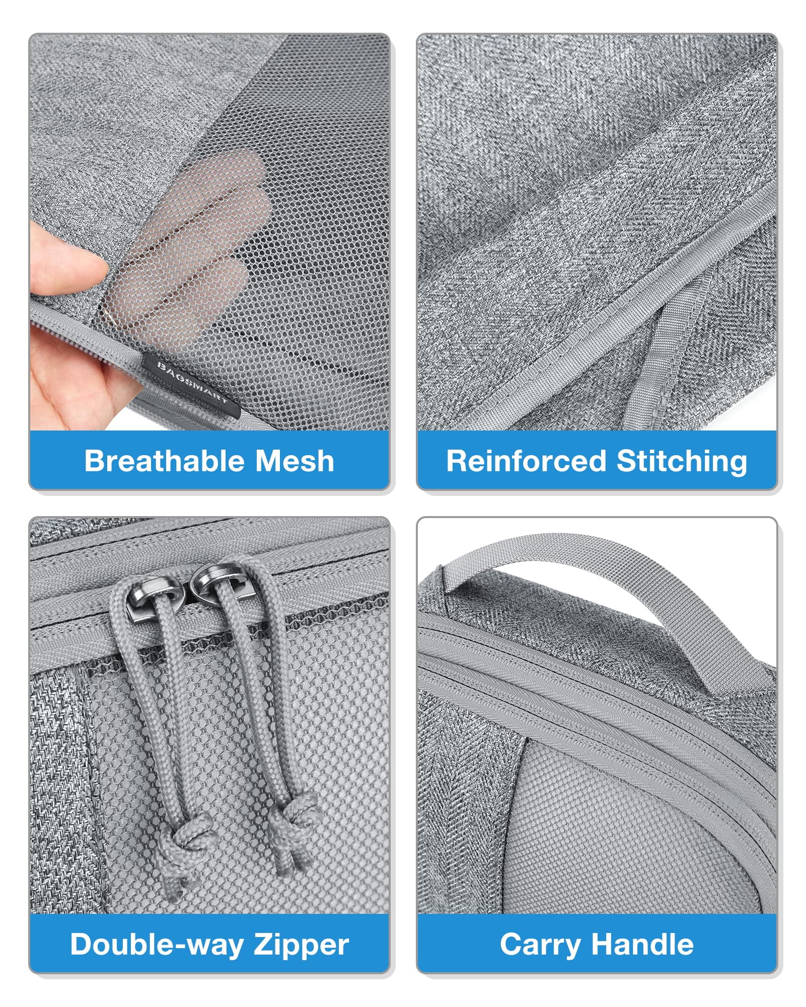 BAGSMART Compression Packing Cubes for Travel, 6 Set Expandable Foldable Lightweight Luggage Suitcase Organizers Storage Bags for Travel Accessories Essentials, Gray