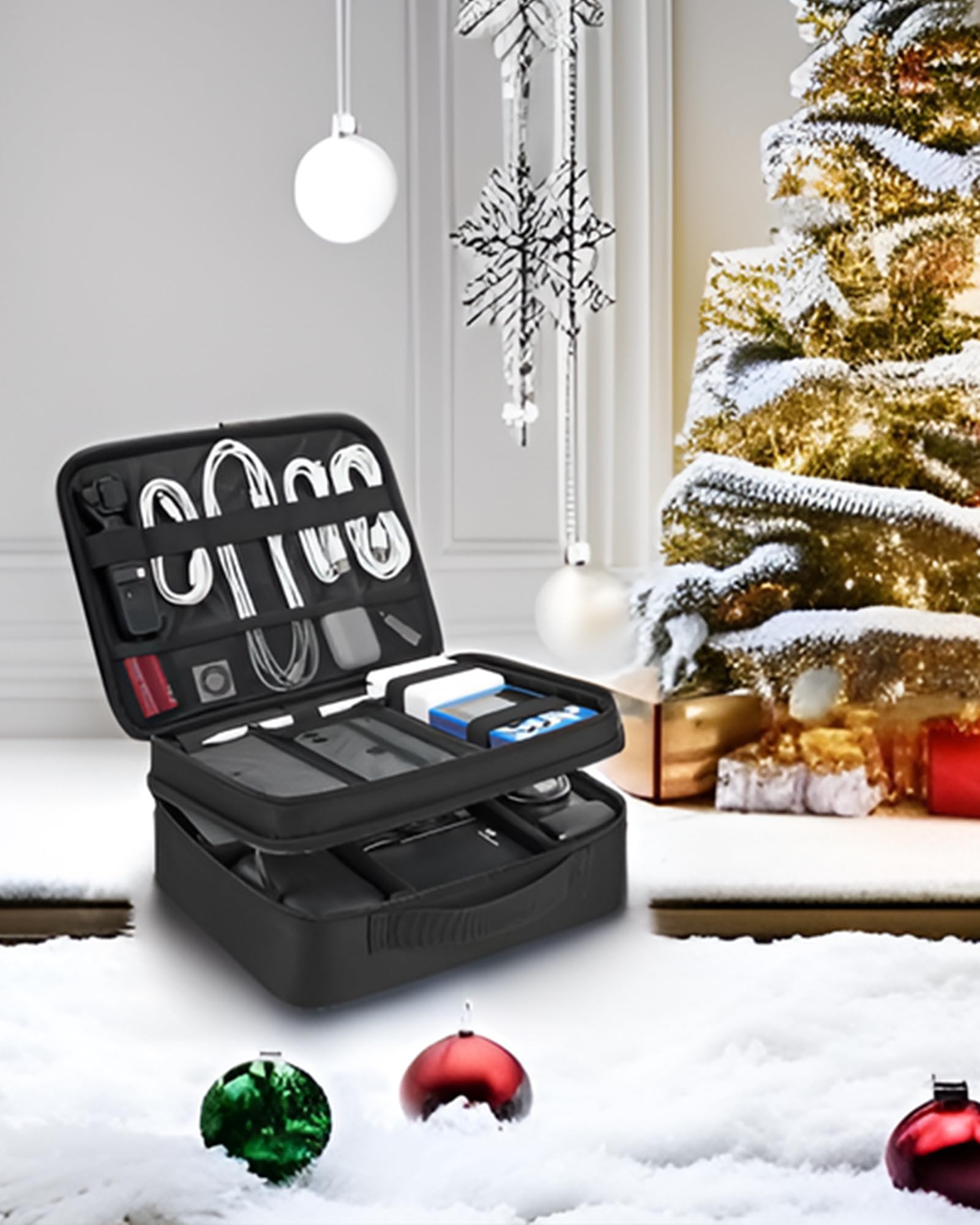 BAGSMART Large Travel Electronics Organizer, Double Layer Cable Organizer Bag for Electronic Accessories Case, Waterproof Portable Charger Tech Organizer Pouch for Tablet, Earphone, Cord, Power Bank