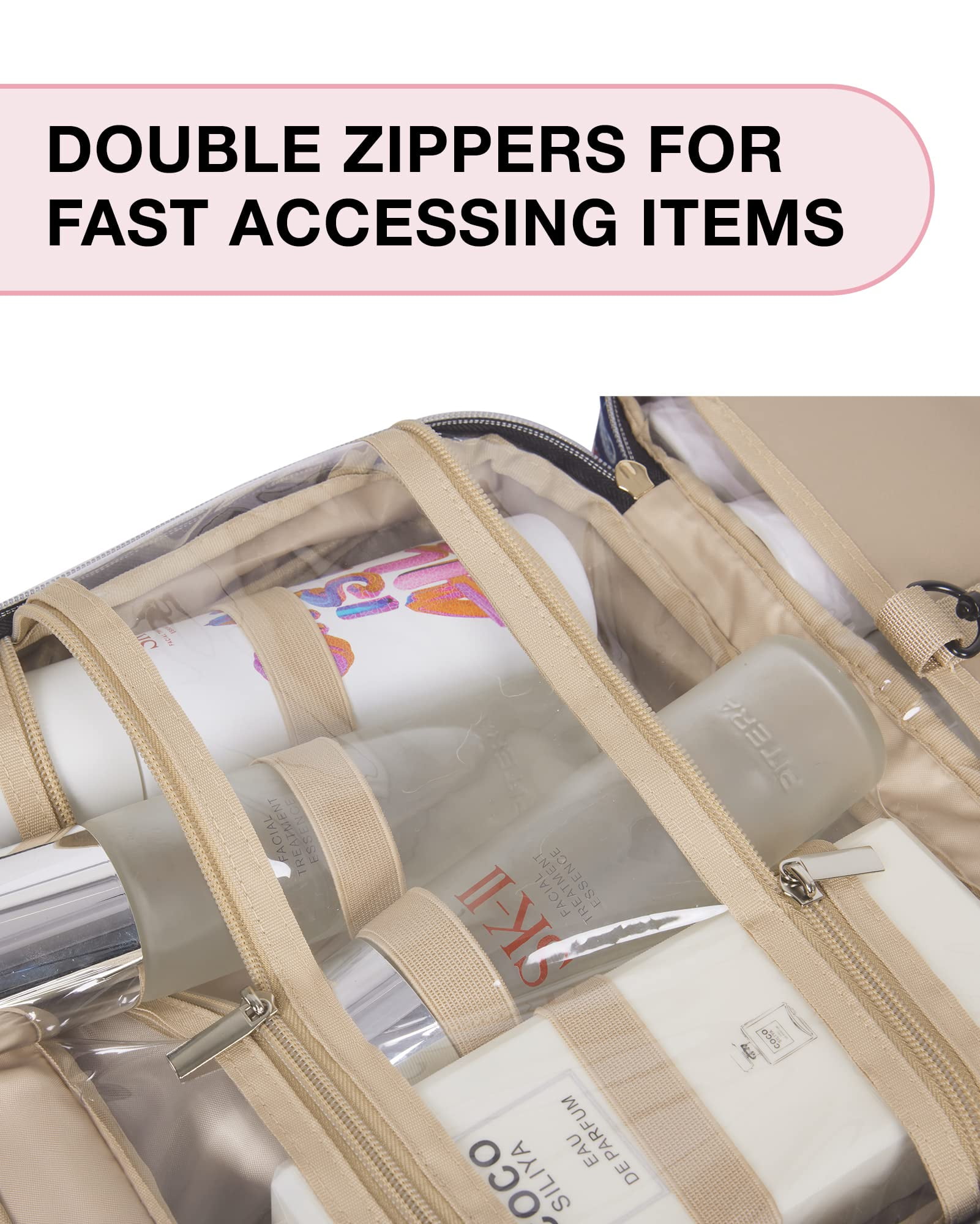 BAGSMART Large Toiletry Bag Travel Bag with Hanging Hook, Makeup Cosmetic Bag Travel Toiletries Organizer for Women Men, Water-resistant Full Sized Container, Red Floral