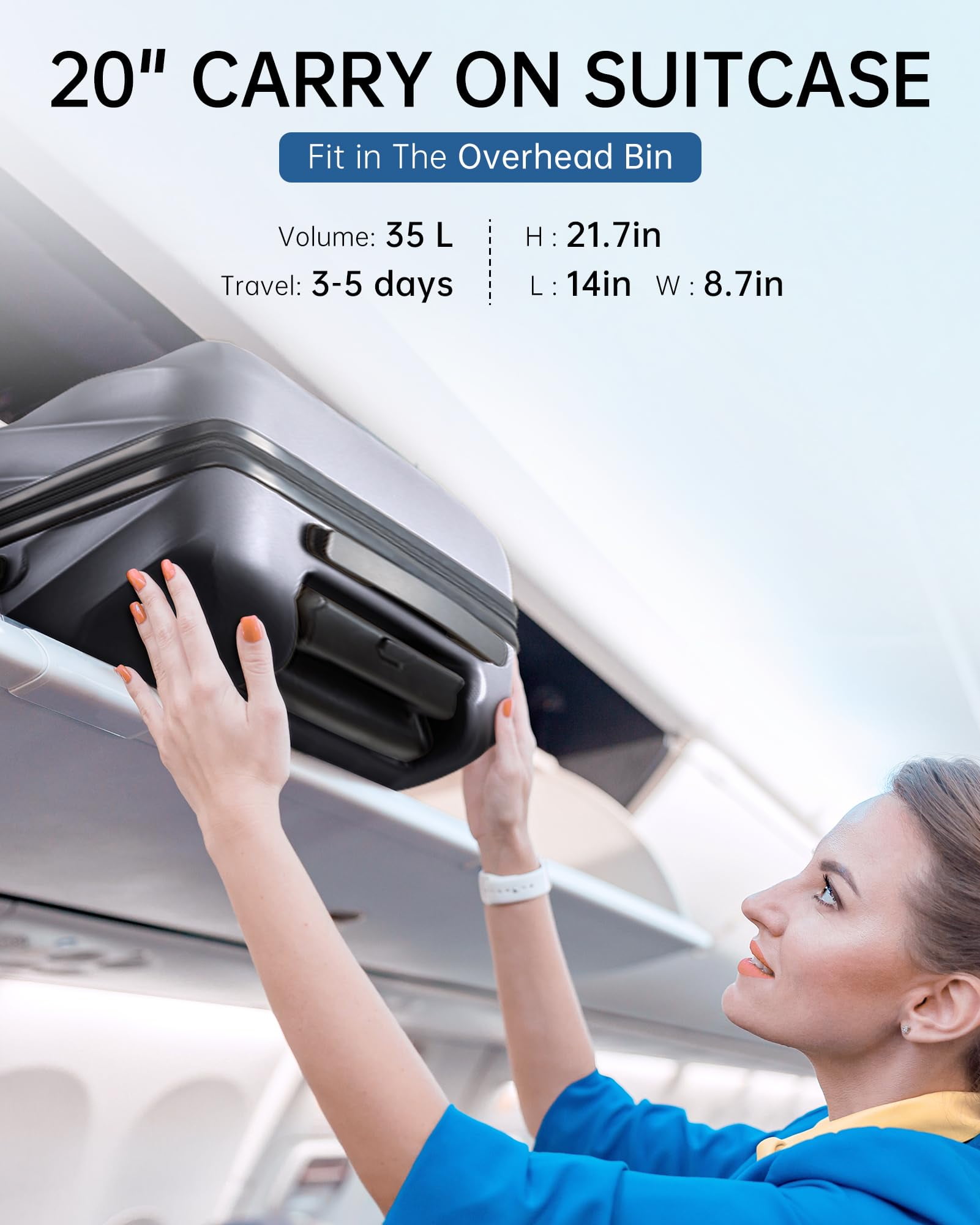 BAGSMART Hardside Carry On Luggage, 22