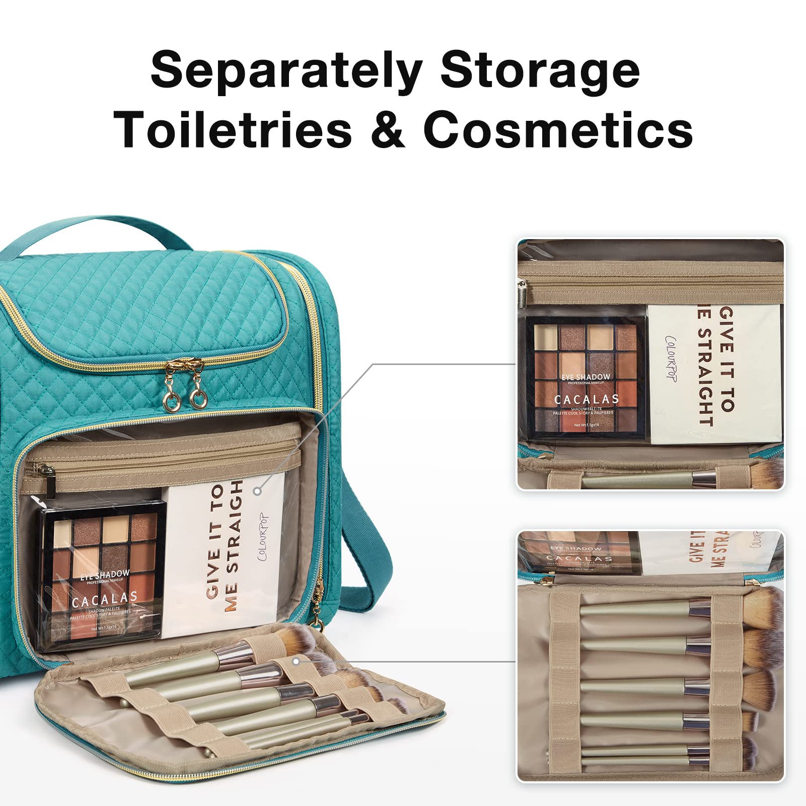 BAGSMART Large Capacity Travel Toiletry Bag, Water-resistant Makeup Cosmetic Bag with Hanging Hook, Travel Toiletries Accessories Organizer Essentials, Full Sized Container, Blue