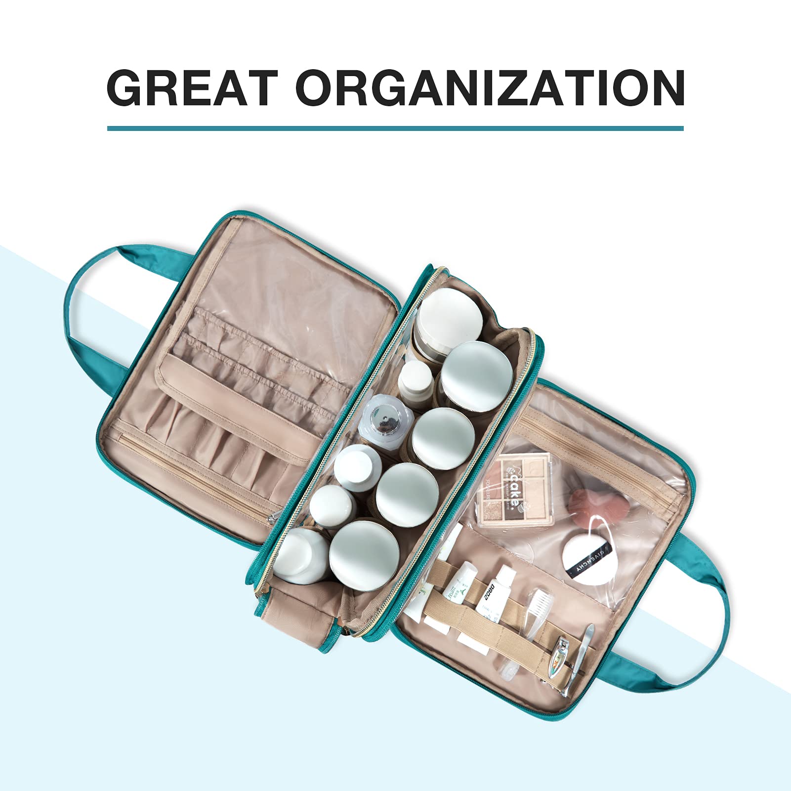 BAGSMART Large Size Travel Toiletry Bag Organizer, Water-resistant Makeup Cosmetic Bag for Toiletries Accessories Essentials, Shampoo, Full Sized Container, Women & Men, Navy Blue