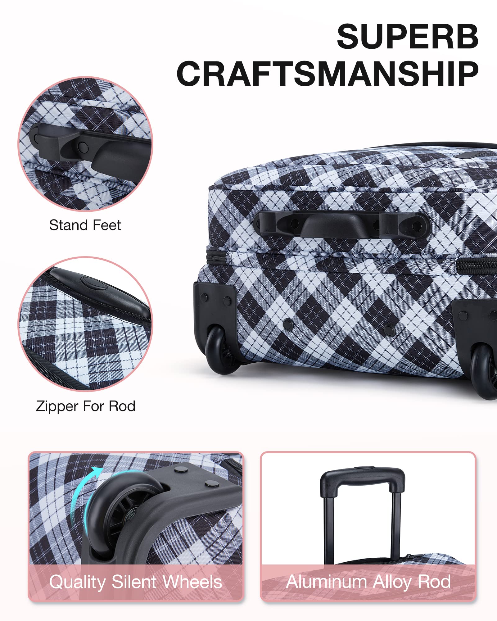 BAGSMART 17.3” Rolling Laptop Bag Briefcase, Computer Bag Laptop  Case Carry-on Luggage Bag with Wheels for Work Business Travel, Women & Men, Black & White Plaid