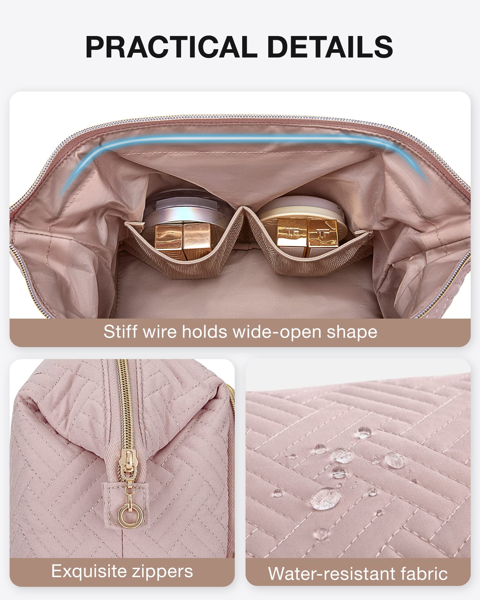 BAGSMART Large Size Makeup Bag Cosmetic Pouch, Travel Toiletry Bag Organizer Case for Lipsticks Electonic Accessories, Waterproof, Portable, Multifunction, Women and Girls, Pink