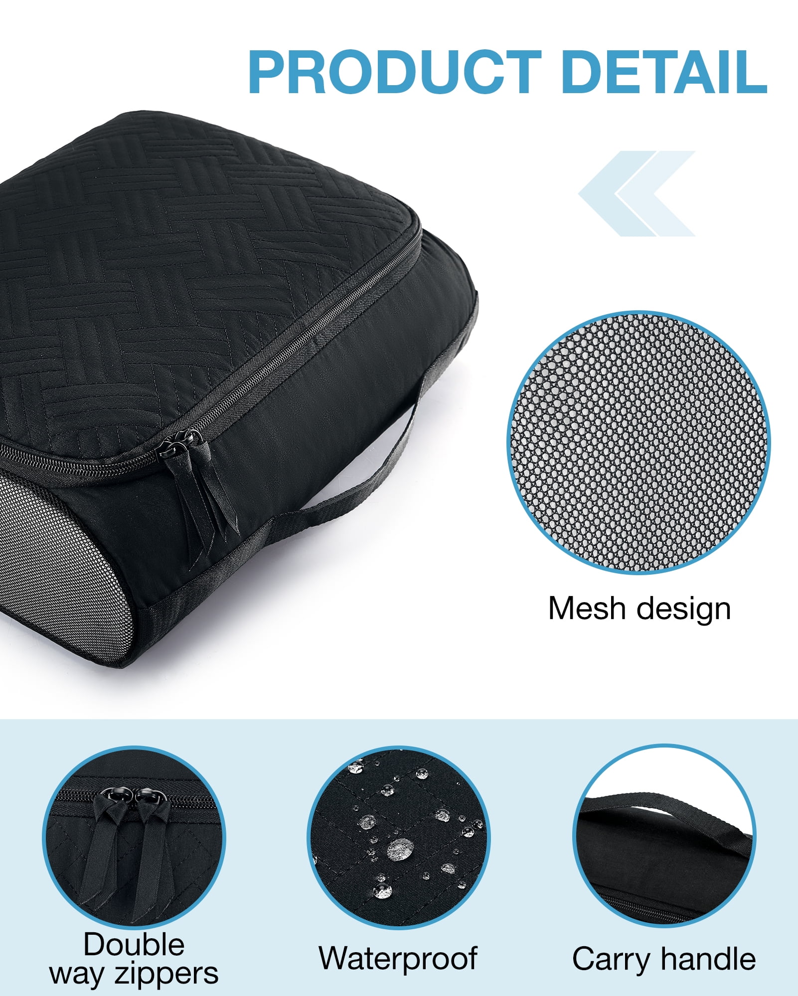 BAGSMART Soft Packing Cubes for Luggage, 6 Set Quilted Travel Packing Organizers, Lightweight Suitcase Storage Bags for Travel Accessories Essentials for Women Men, Black