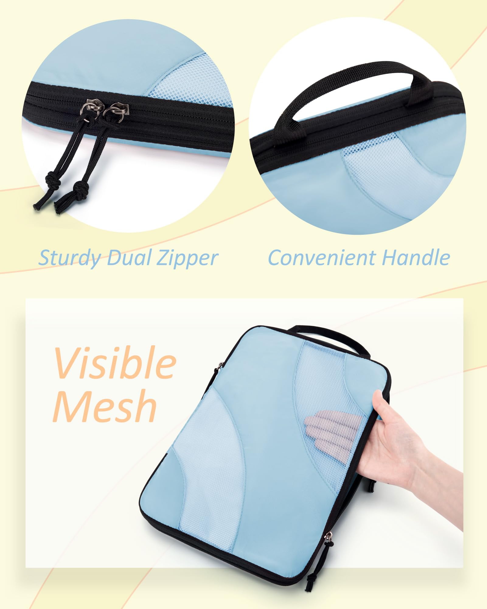 BAGSMART Compression Packing Cubes for Luggage, 6 Piece Travel Packing Organizers Set, Expandable Foldable Lightweight Suitcase Storage Bags for Travel Accessories Essentials, Sky Blue