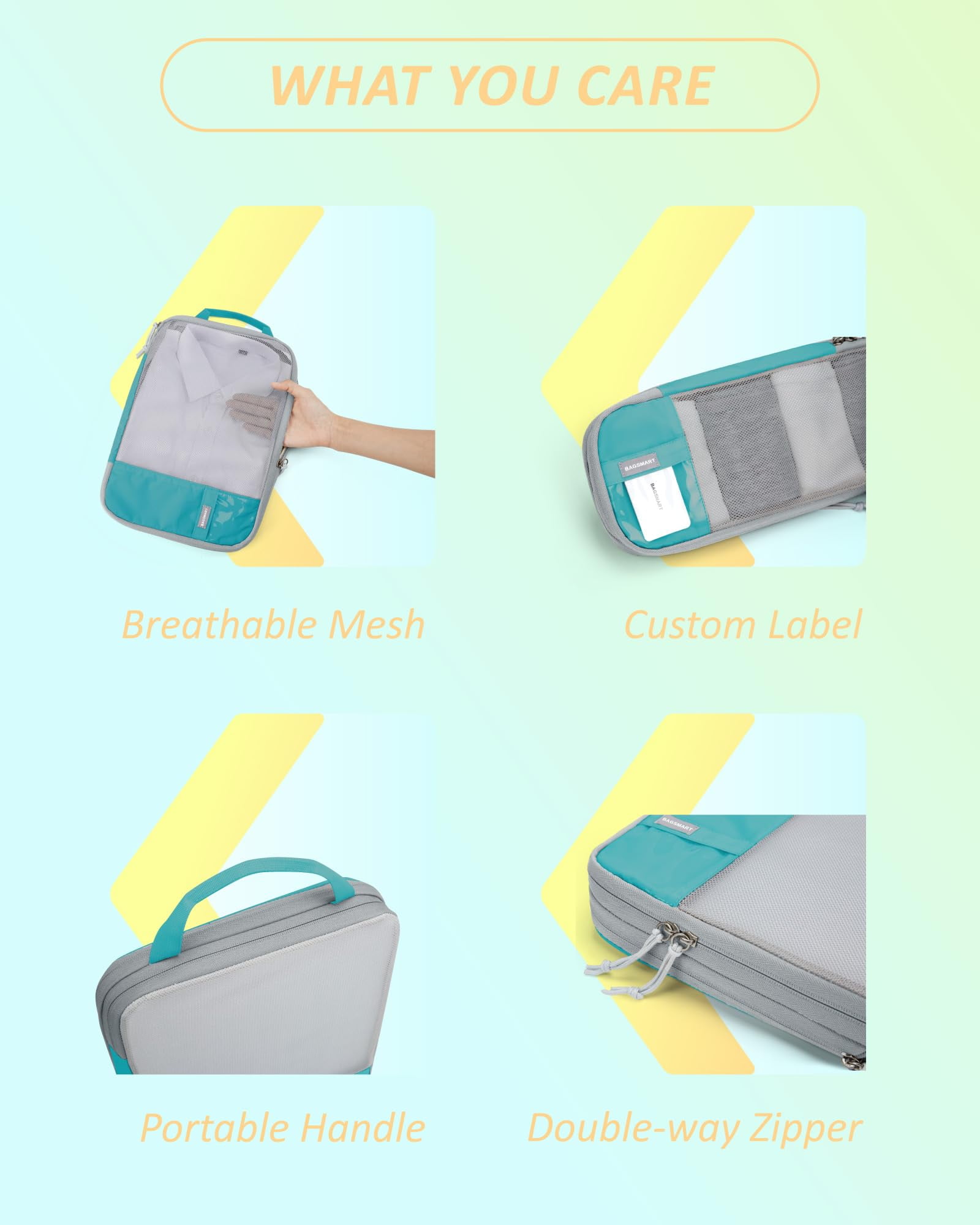 BAGSMART Compression Packing Cubes for Travel Luggage Organizers, 6 Set Expandable Foldable Lightweight Suitcase Storage Bags for Women Men, Travel Accessories Essentials, Cyan