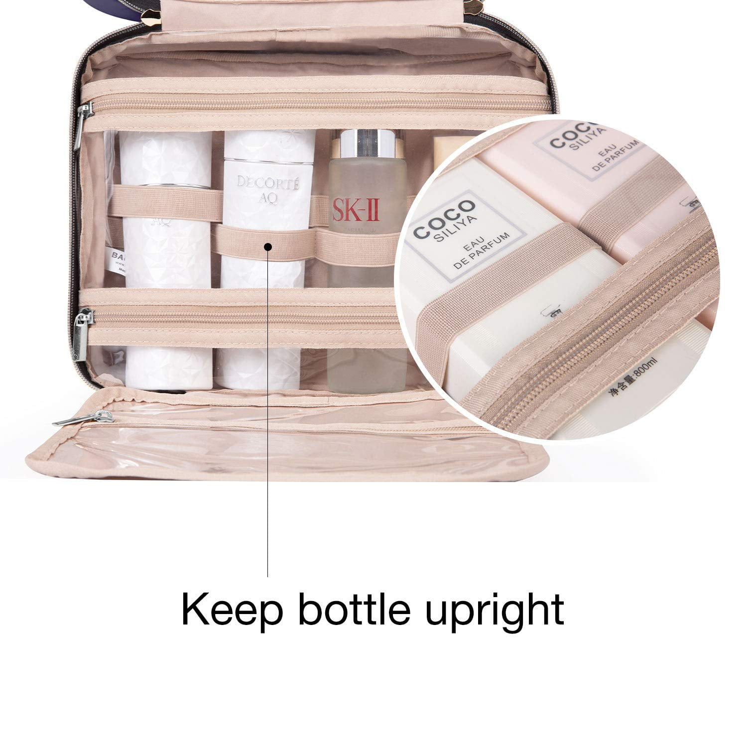 BAGSMART Large Toiletry Bag Travel Bag with Hanging Hook, Makeup Cosmetic Bag Travel Toiletries Organizer for Women Men, Water-resistant Full Sized Container, Black White Dots