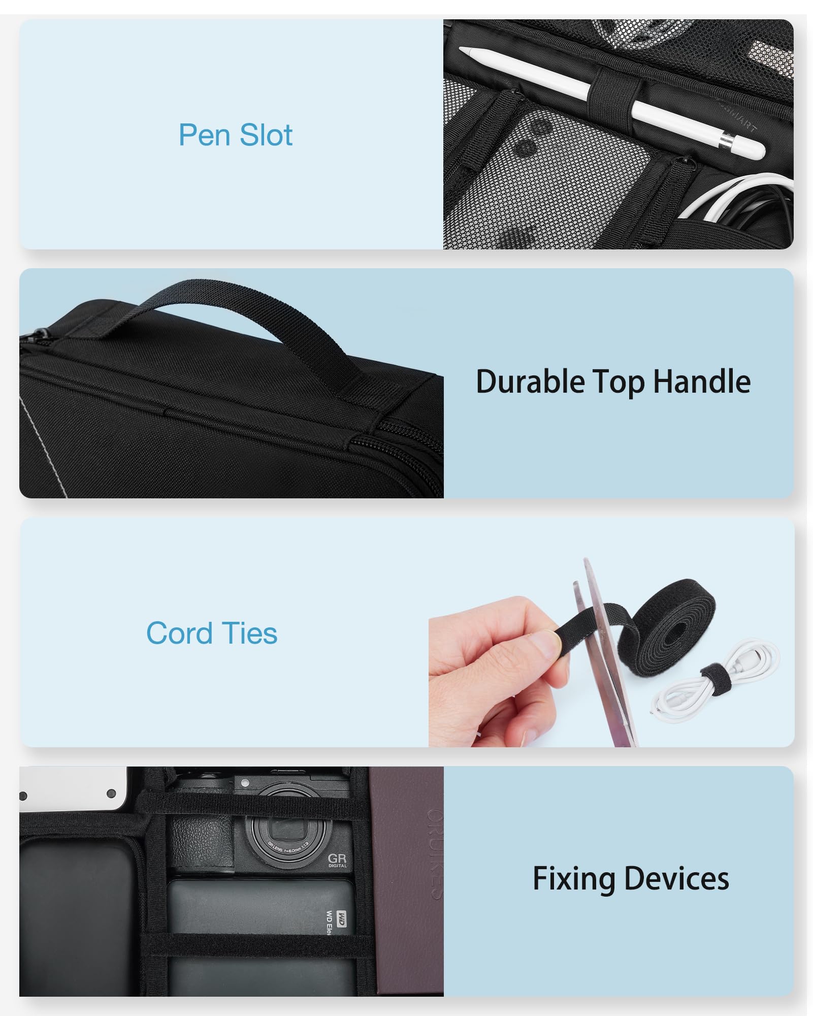 BAGSMART Large Travel Electronics Organizer, Double Layer Cable Organizer Bag for Electronic Accessories Case, Waterproof Portable Charger Tech Organizer Pouch for Tablet, Earphone, Cord, Power Bank