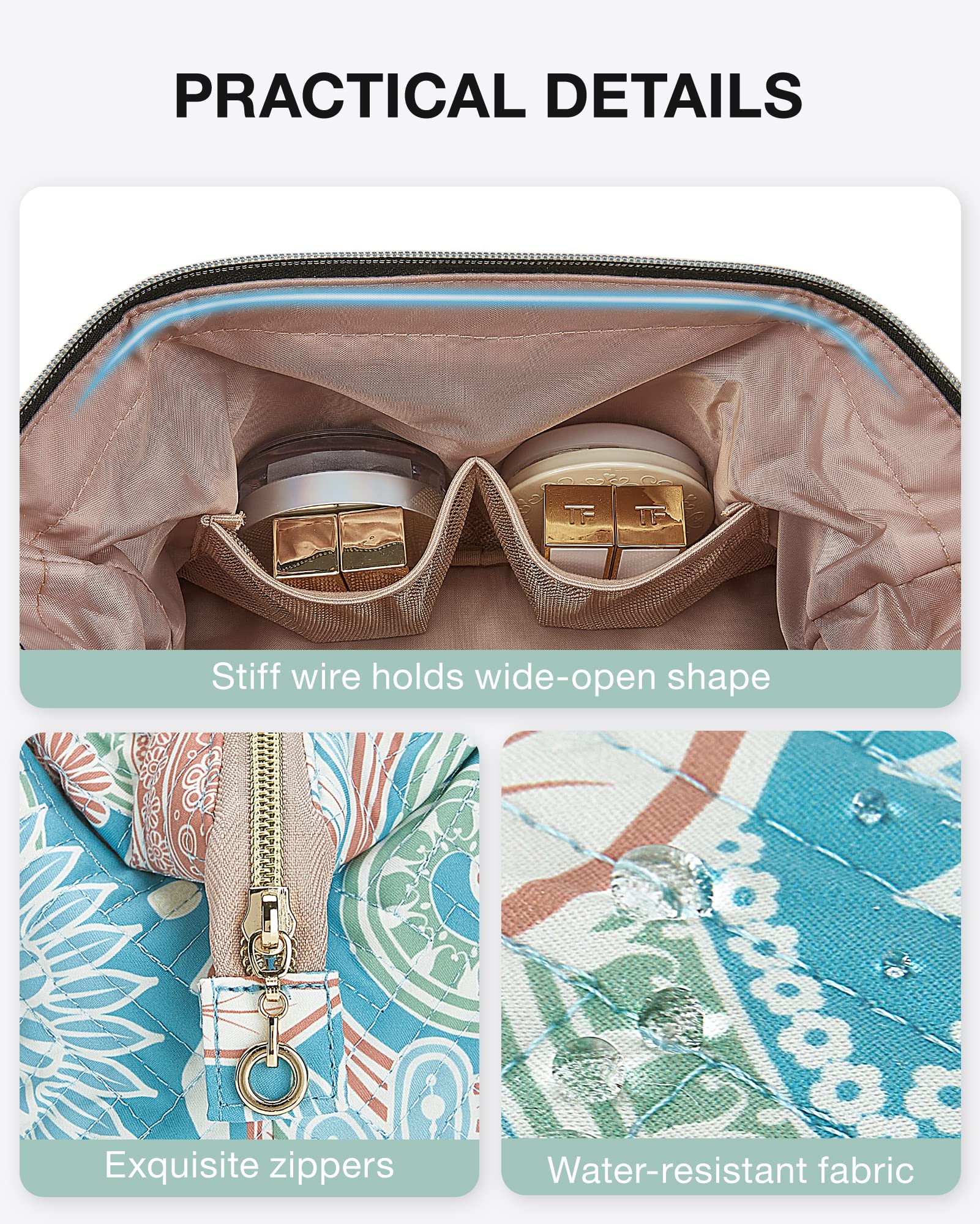 BAGSMART Large Size Makeup Bag Cosmetic Pouch, Travel Toiletry Bag Organizer Case for Lipsticks Electonic Accessories, Waterproof, Portable, Multifunction, Women and Girls, Paisley Blue