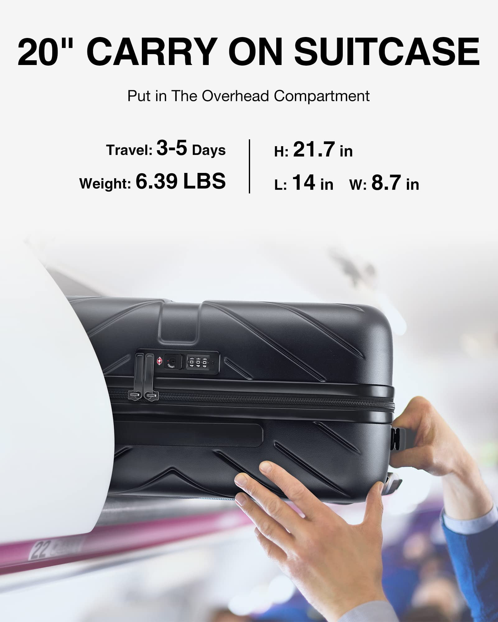 BAGSMART Hardside Carry On Luggage Suitcase, 22