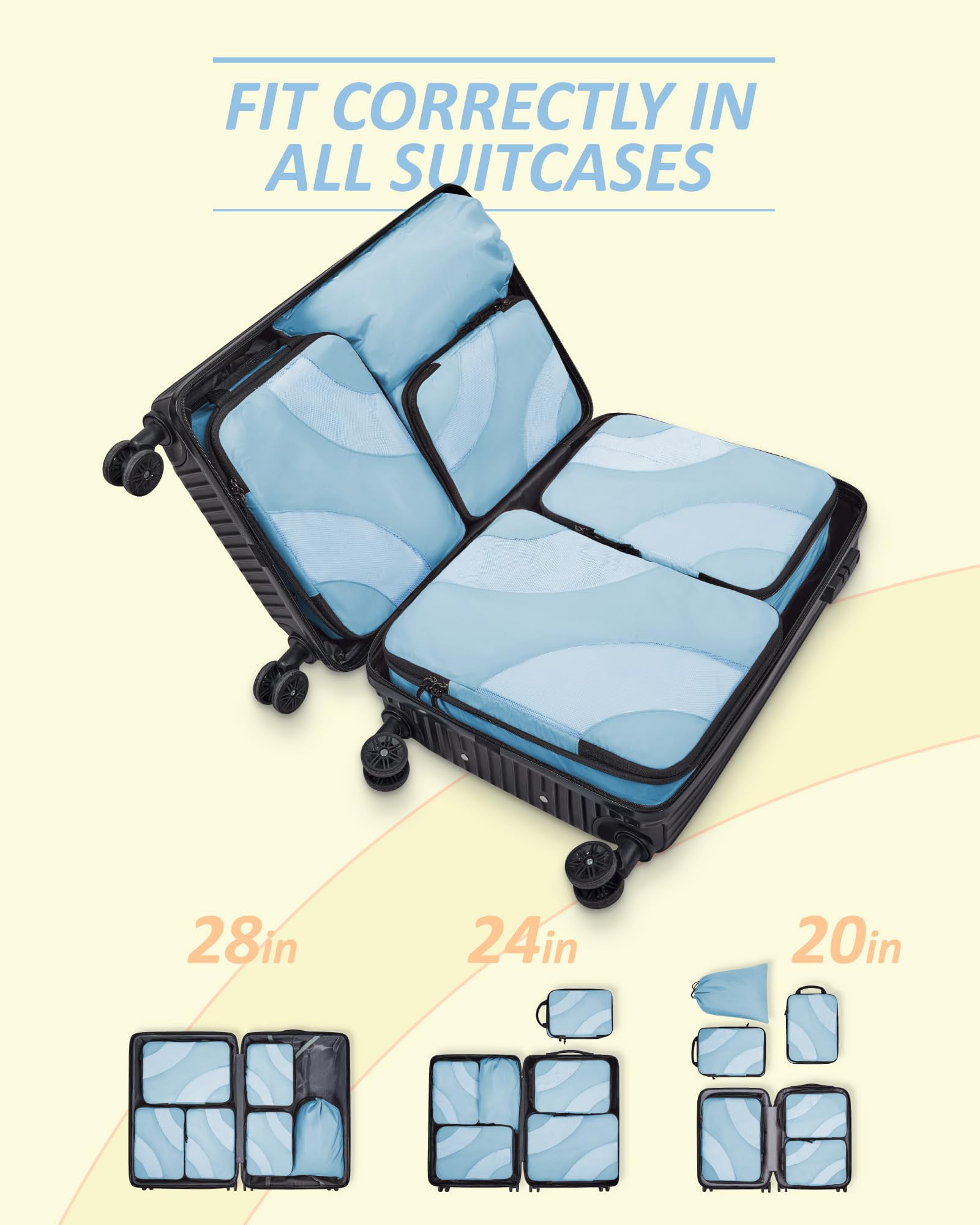 BAGSMART Compression Packing Cubes for Luggage, 6 Piece Travel Packing Organizers Set, Expandable Foldable Lightweight Suitcase Storage Bags for Travel Accessories Essentials, Sky Blue