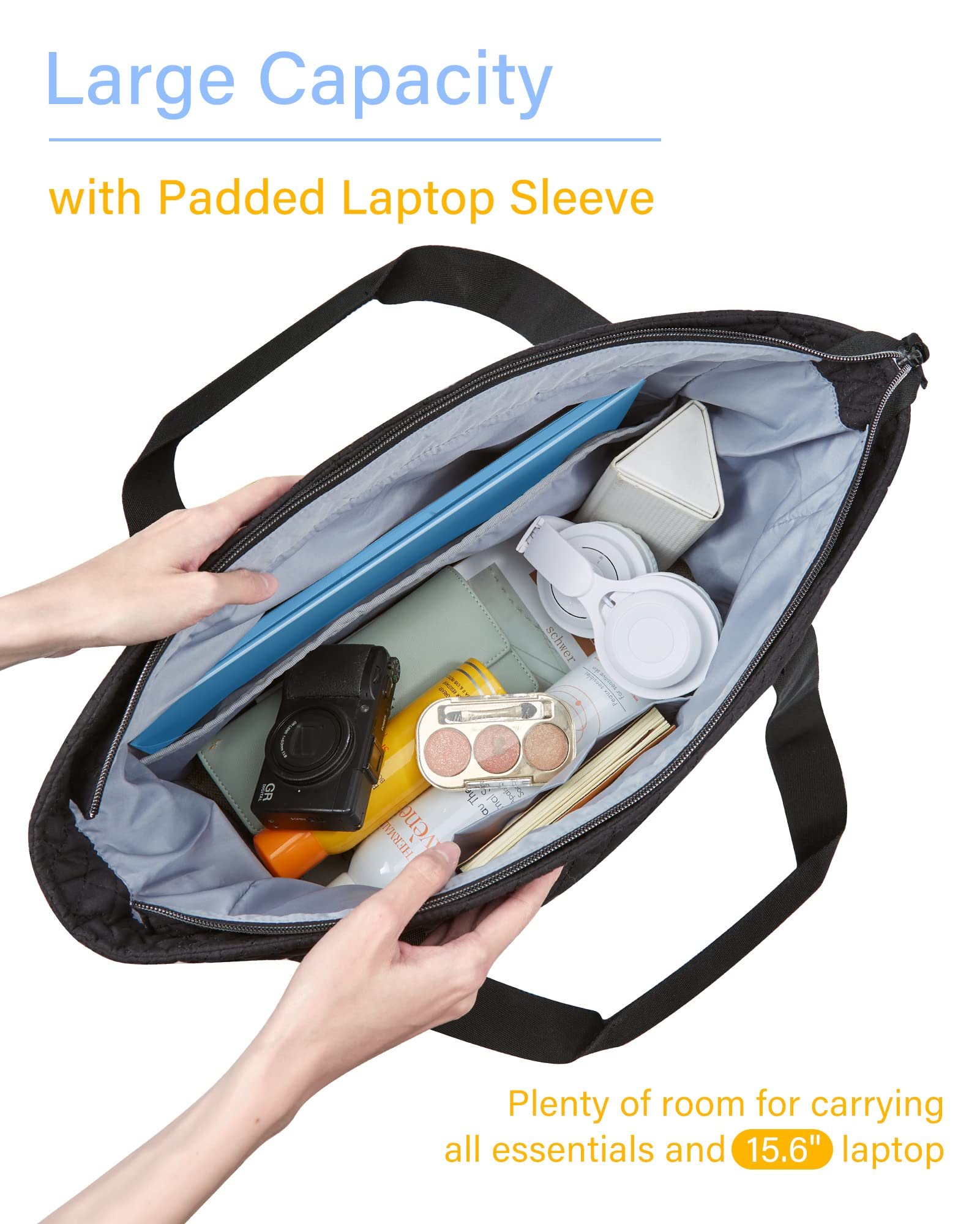 BAGSMART Large Tote Bag for Women, Fashion Shoulder Handbags Top Handle Ladies Purses, 25L Satchel Hobo Bag with Zipper for Work School Travel, Weekender Overnight Duffle Bag, Black