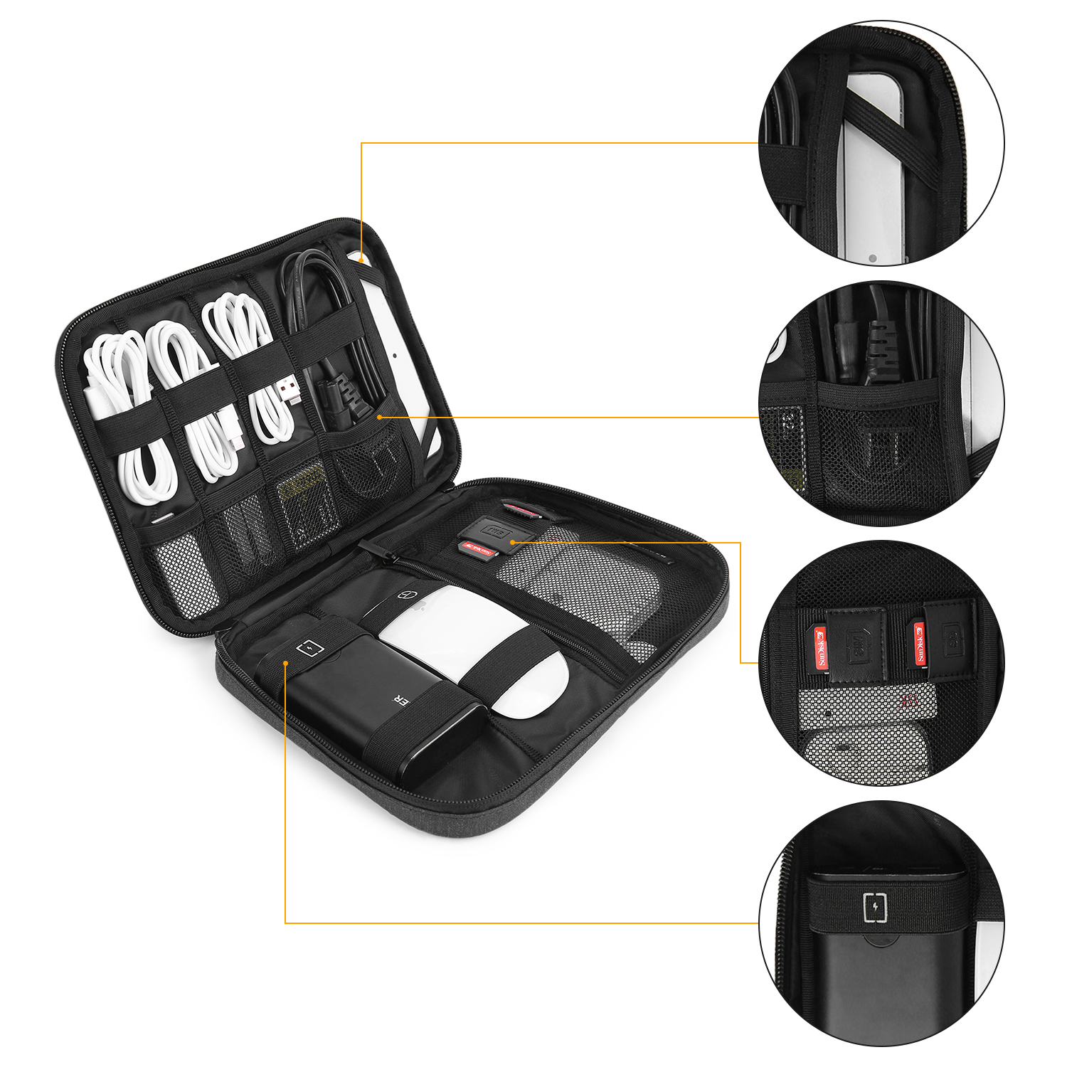 BAGSMART Electronics Organizer Travel Cable Organizer Bag Accessories Case, Waterproof Portable Cable Storage Pouch for Cord, Charger, Flash Drive, Phone, Ipad Mini, SD Card, Black