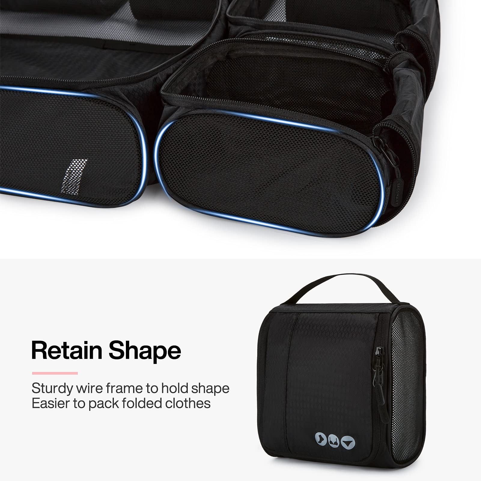 BAGSMART 6 Piece Packing Cubes Set for Travel, Suitcases Packing Organizers, Lightweight Luggage Storage Bags for Men Women, Black