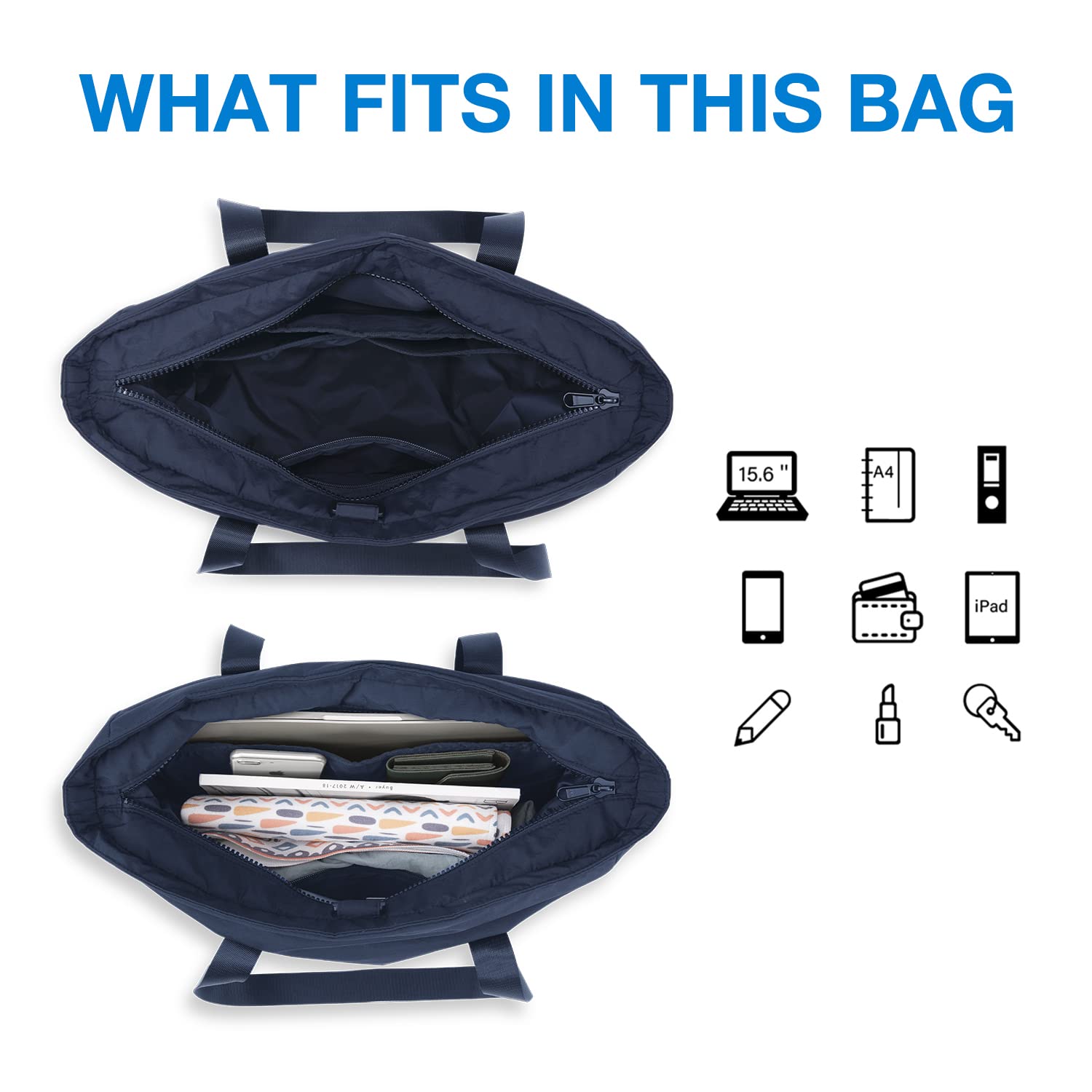 BAGSMART Tote Bag for Women Shoulder Handbags Yoga Mat Bag, Travel Duffel Bag Gym Bag Weekender Overnight Bag for Sports School Work, Multipurpose, Navy Blue