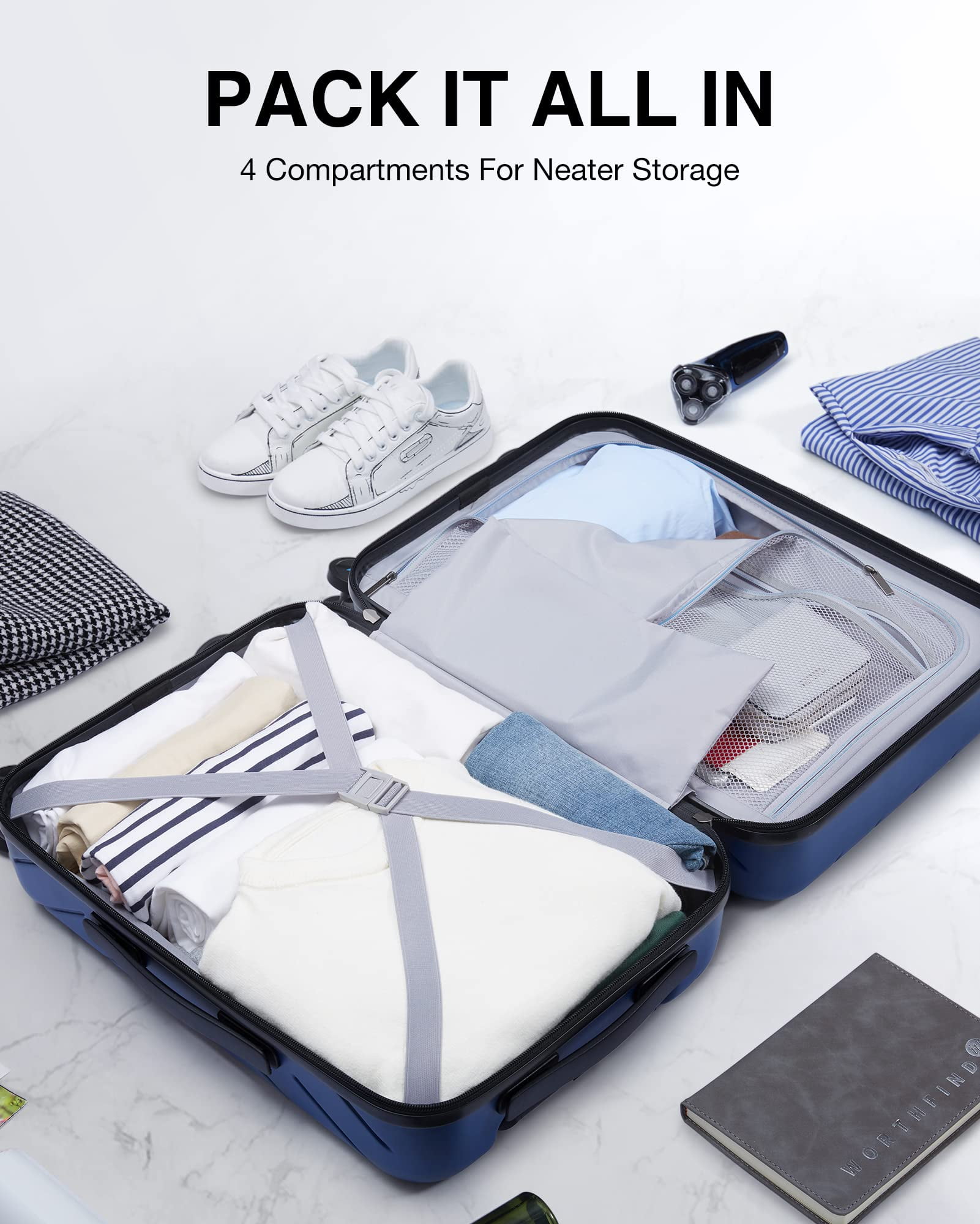 BAGSMART Hardside Carry On Luggage Suitcase, 22