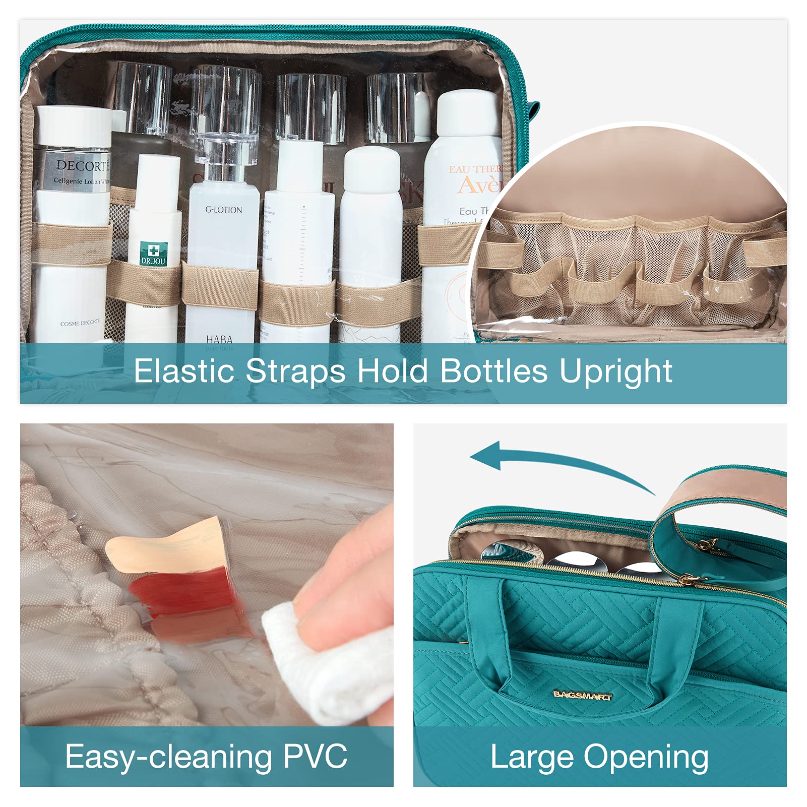 BAGSMART Large Size Travel Toiletry Bag Organizer, Water-resistant Makeup Cosmetic Bag for Toiletries Accessories Essentials, Shampoo, Full Sized Container, Women & Men, Navy Blue