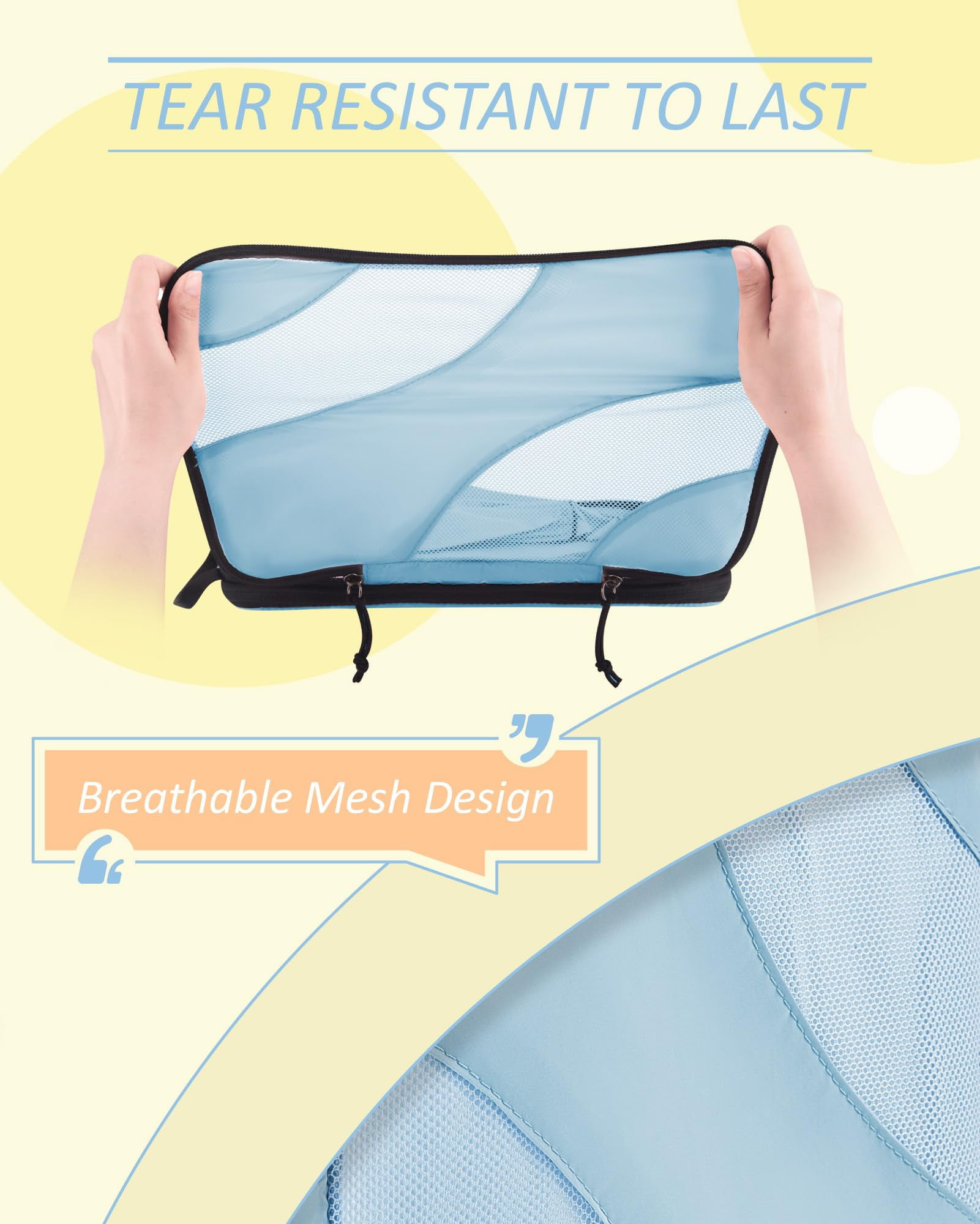 BAGSMART Compression Packing Cubes for Luggage, 6 Piece Travel Packing Organizers Set, Expandable Foldable Lightweight Suitcase Storage Bags for Travel Accessories Essentials, Sky Blue