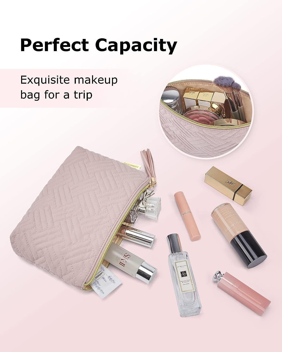 BAGSMART 2 Pack Makeup Bag Small Cosmetic Pouch Toiletry Bag Travel Organizer Case for Lipsticks Electonic Accessories, Waterproof, Portable, Multifunction, Women and Girls, Pink + Black