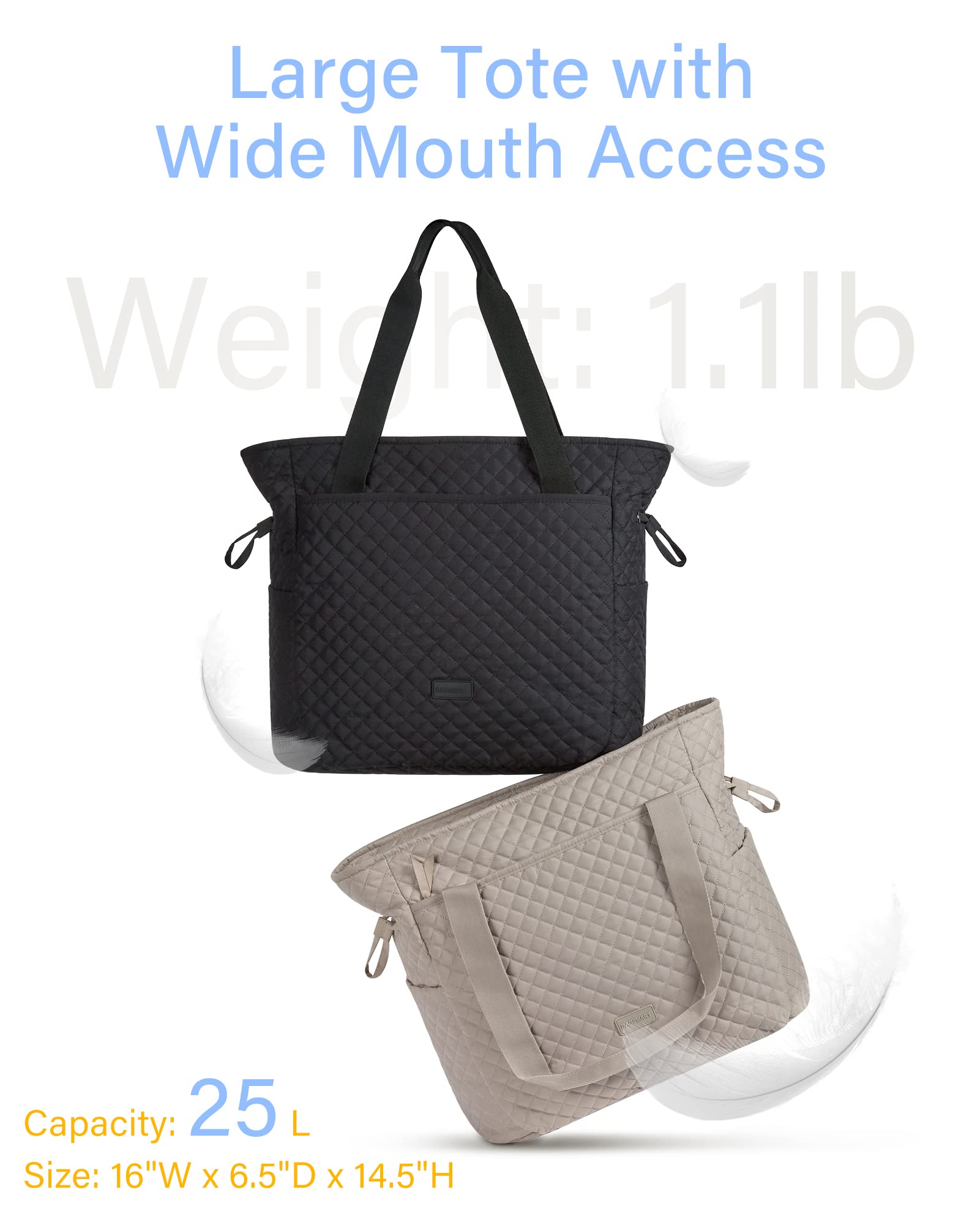 BAGSMART Large Tote Bag for Women, Fashion Shoulder Handbags Top Handle Ladies Purses, 25L Satchel Hobo Bag with Zipper for Work School Travel, Weekender Overnight Duffle Bag, Black