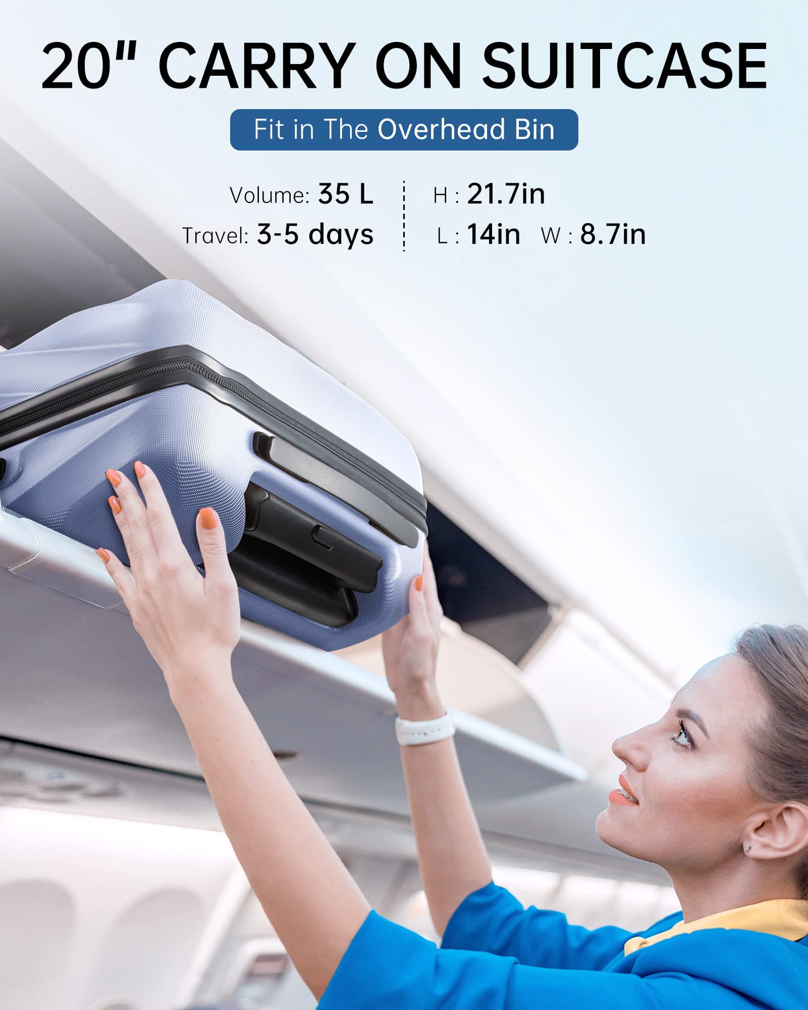 BAGSMART Hardside Carry On Luggage, 22