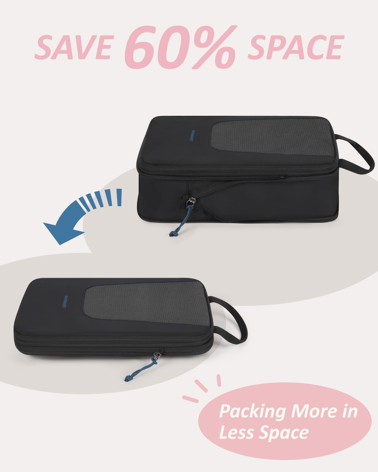 BAGSMART Compression Packing Cubes for Travel Luggage, 6 Piece Expandable Foldable Lightweight Suitcase Organizers Bags Set for Travel Accessories Essentials, Black